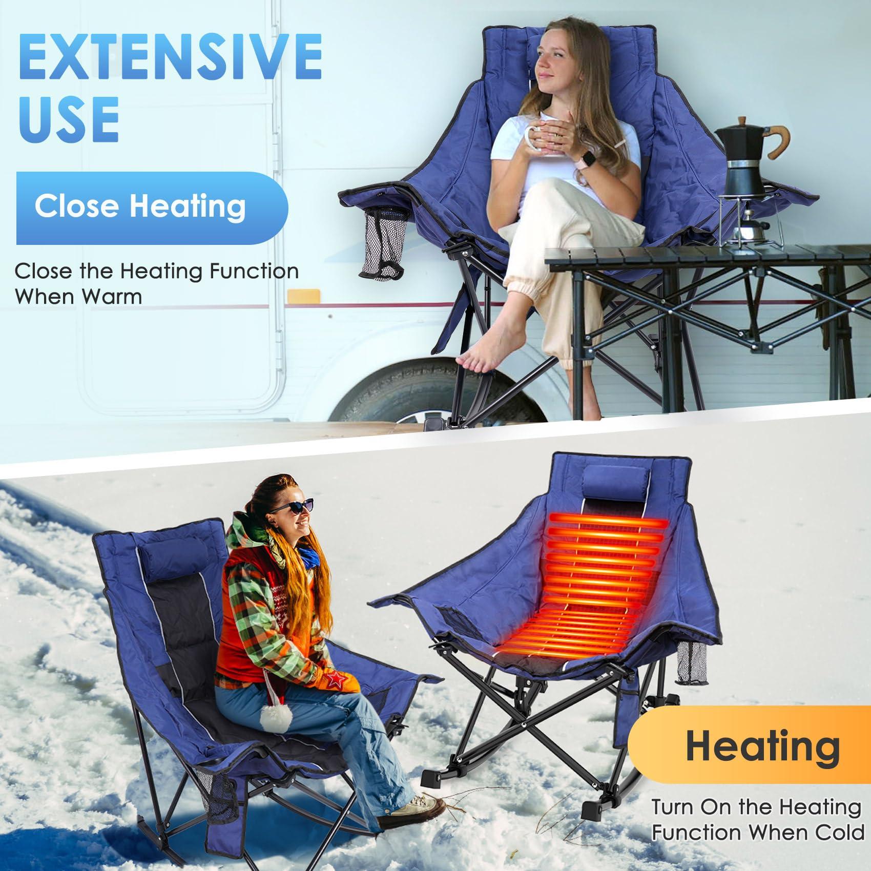 Suteck Heated Rocking Camping Chair, XL Oversized Rocking Chair Outdoor with 3 Heat Levels for Back and Seat, Heated Chairs Outdoor Sports for Patio Lawn Picnic Travel, Power Bank（Not Included） - Image 8