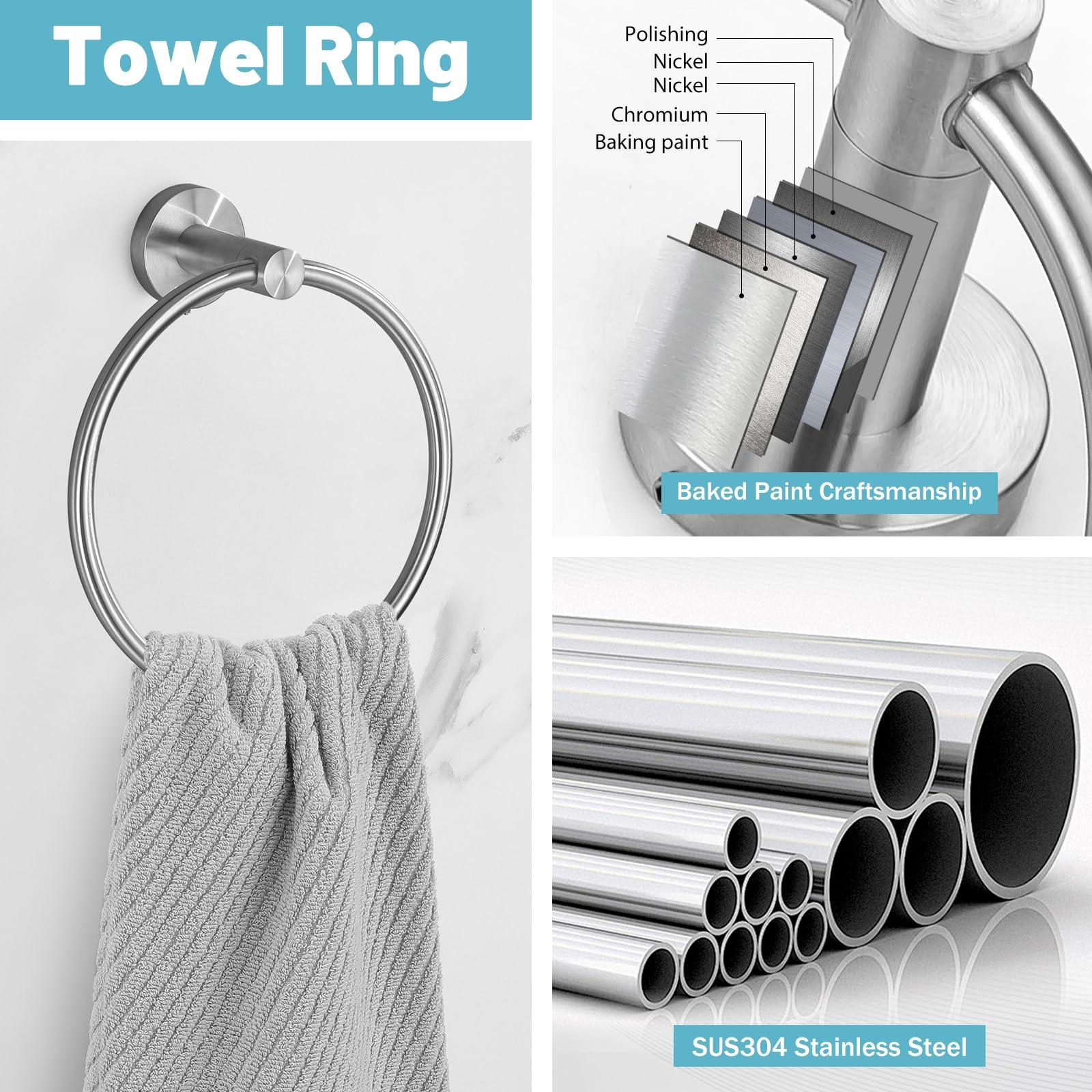 Bathroom Hardware Set, 6-Piece Towel Bar Set Brushed Nickel Towel Holder Set Includes 19.68/23.6 in Towel Bar,Toilet Paper Holder,Towel Ring and Towel Hook Wall Mount Bathroom Accessories Set - Image 5