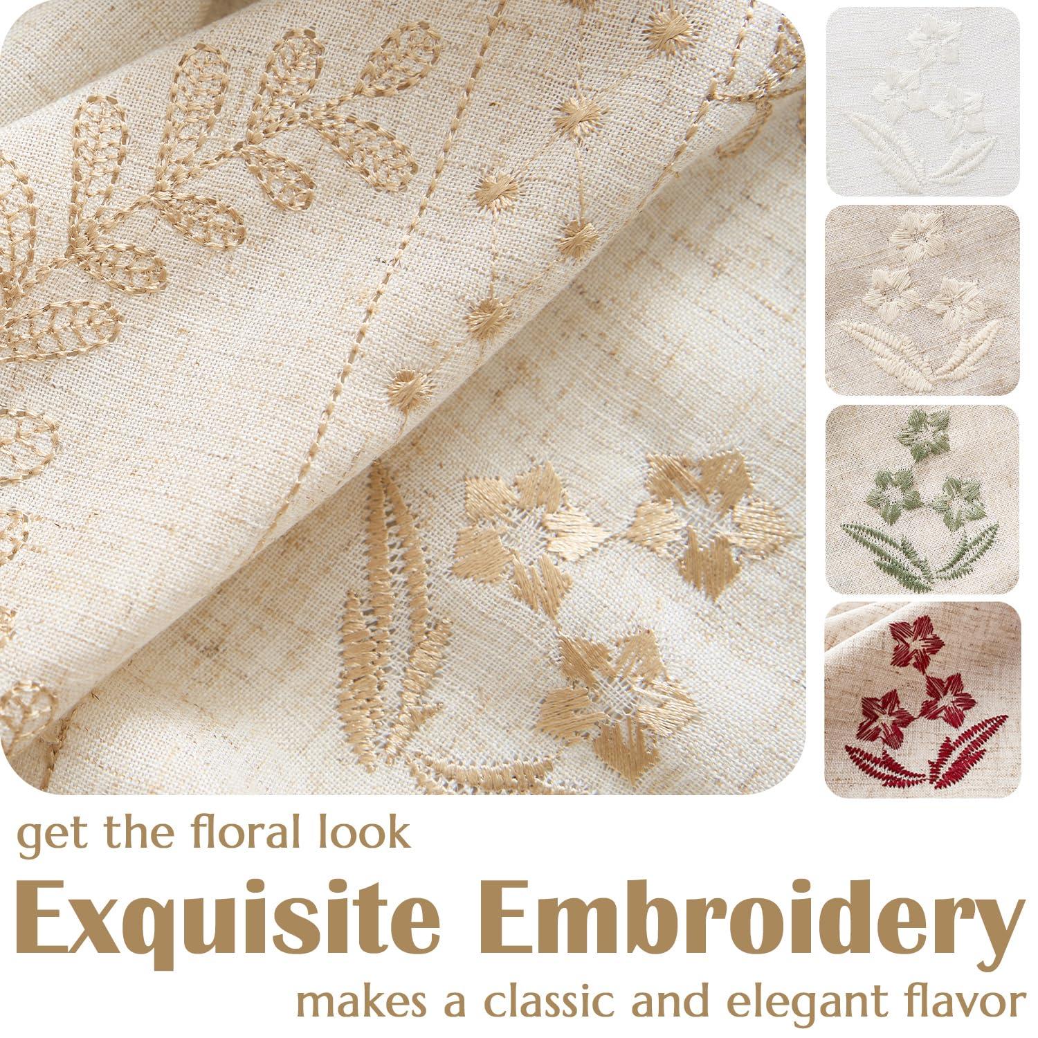 jinchan Linen Curtains for Bedroom Floral Curtains 84 Inch Length Linen Blend Beige Embroidered Drapes Farmhouse Flower Patterned Drapes for Living Room Window Treatments Set 2 Panels - Image 6