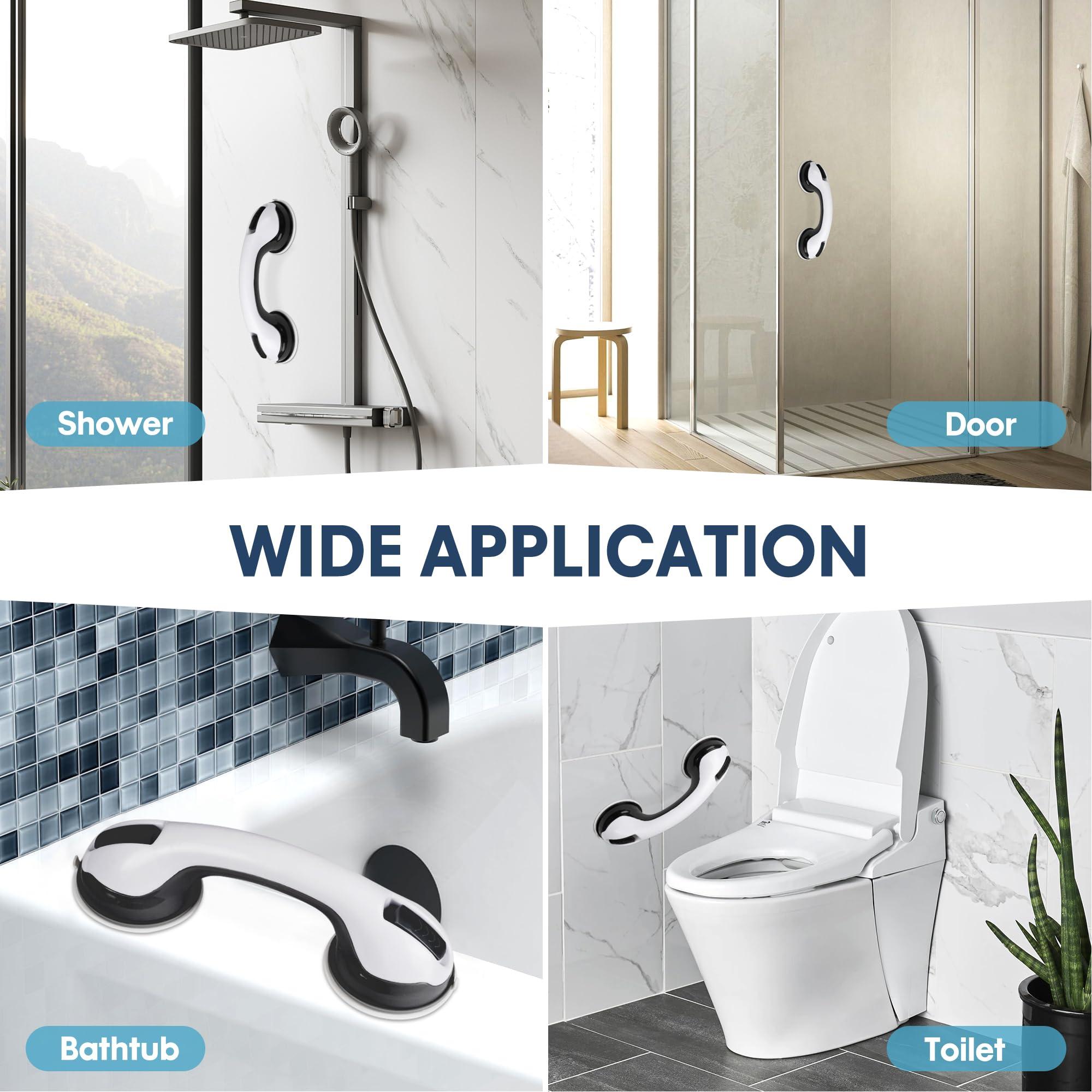Auroras 12 Inch Grab Bars for Bathtubs and Showers with Suction Cup, Removable Shower Grab Bars for Seniors, No Drilling Heavy Duty Shower Handle for Bathroom Safety, Handicap Grab Bars,Black (2 Pack) - Image 6