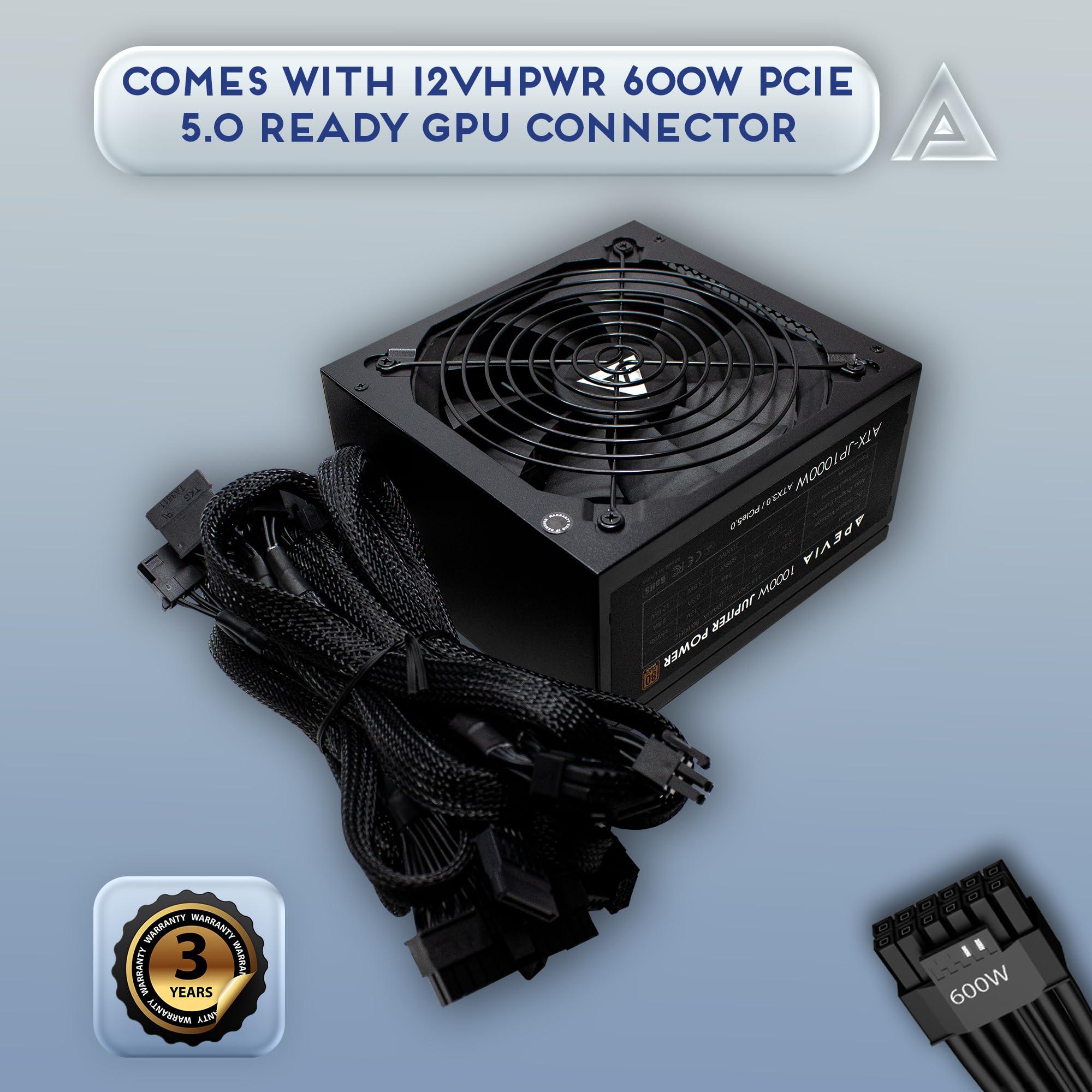 Apevia ATX-JP1000W PCIe 5.0 & ATX 3.0 Ready Jupiter 1000W 80+ Bronze Certified, Gen 5 12VHPWR Connector, Active PFC ATX Gaming Power Supply - Image 3