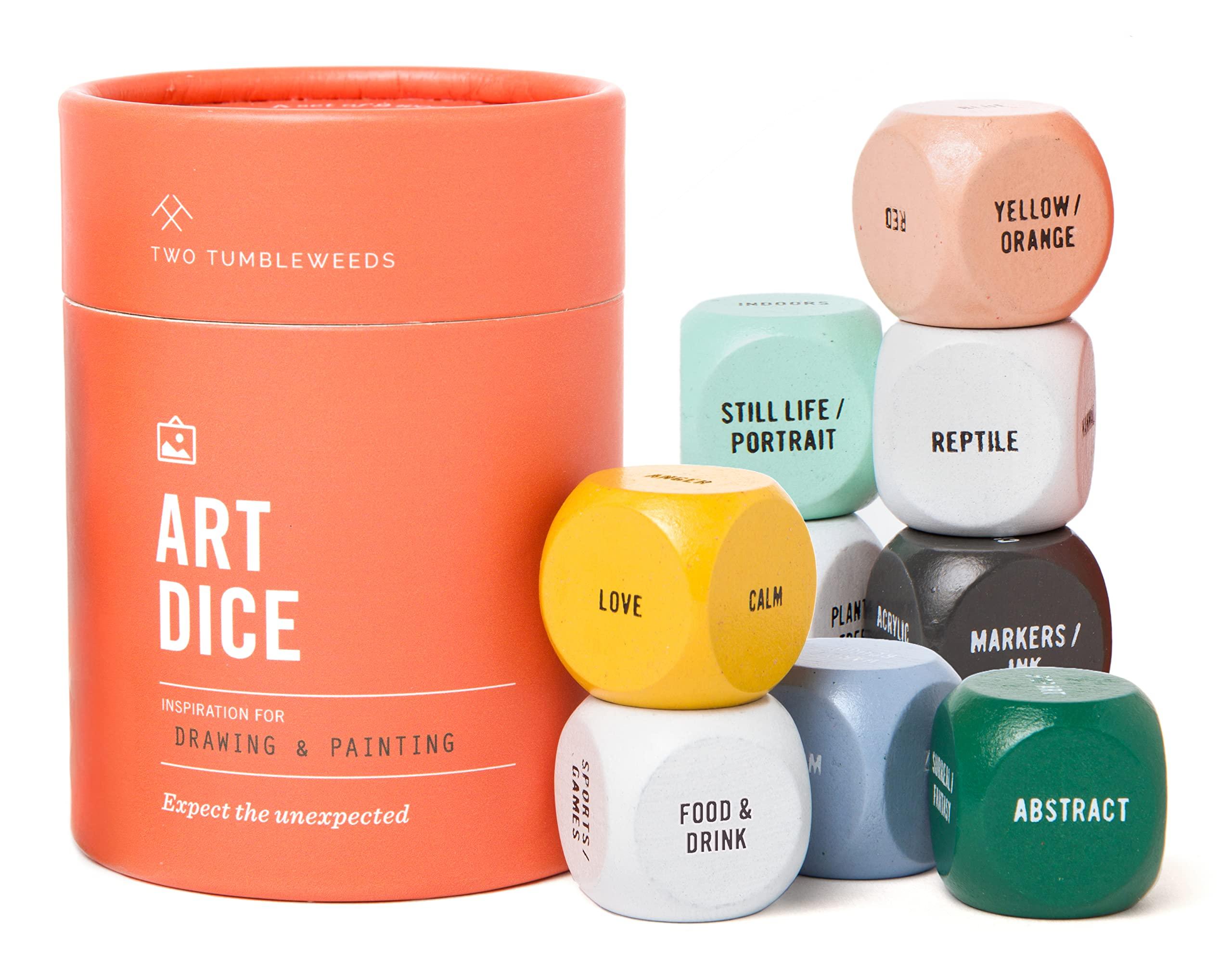 Two Tumbleweeds Art Dice - Drawing & Painting Game for Adults, Artists & Teachers - Set of 9 Dice for Creative Inspiration - Drawing Prompts for Studio and Classroom - Gift for Artist - 1+ Players