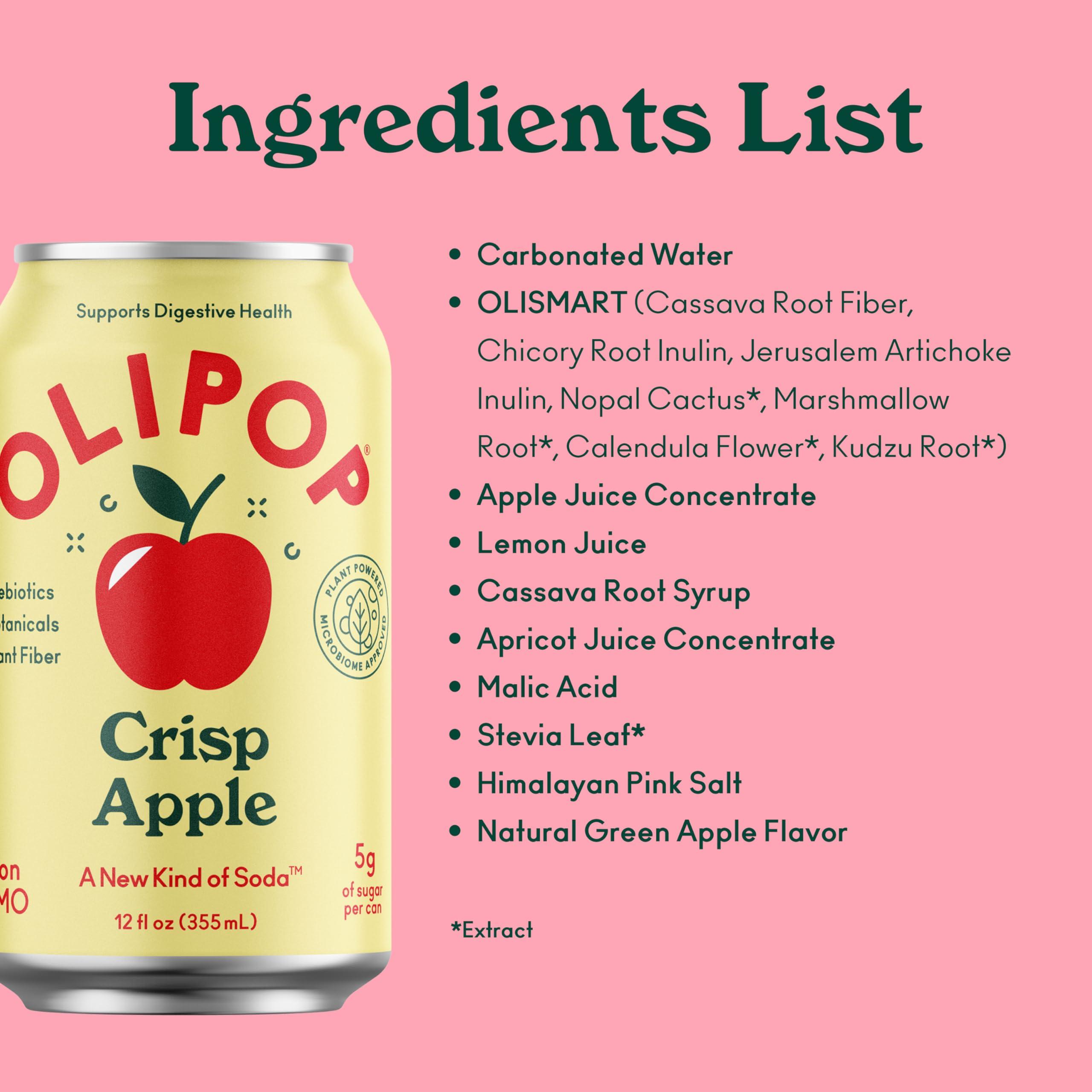 OLIPOP Prebiotic Soda Pop, Crisp Apple, A New Kind of Soda Packed with Prebiotics, Fiber, and Botanicals, Gluten Free, Vegan, GMO Free, 12oz (12-Cans) - Image 6