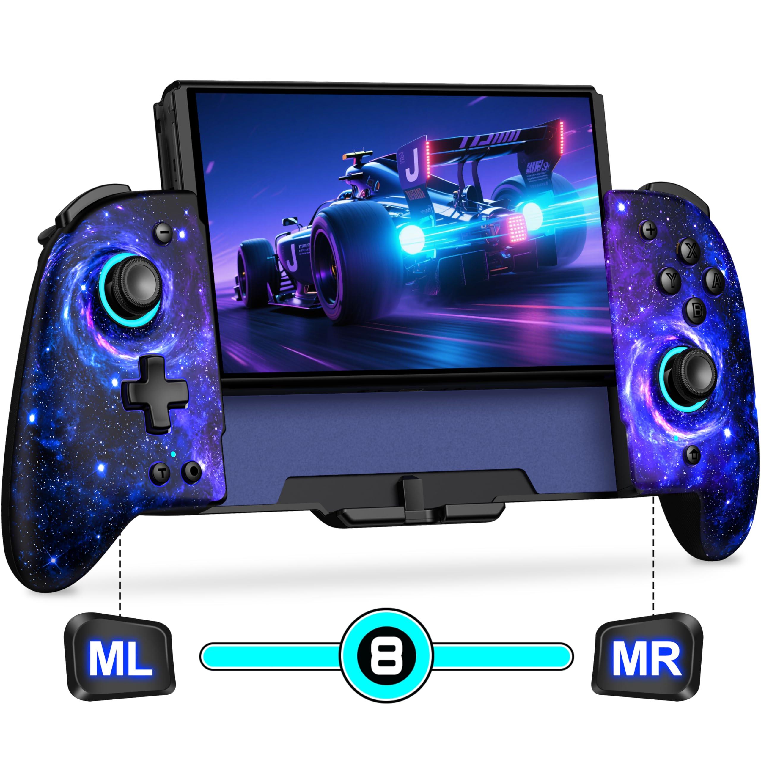 Gammeefy Switch Controllers, Hall Effect Joystick Switch Joypad forSwitch/OLED, Full-Size Grip Wireless Switch Pro Controller with 9 Color Lights. Ideal for Those Who Prefer Handheld Mode Wii Skins