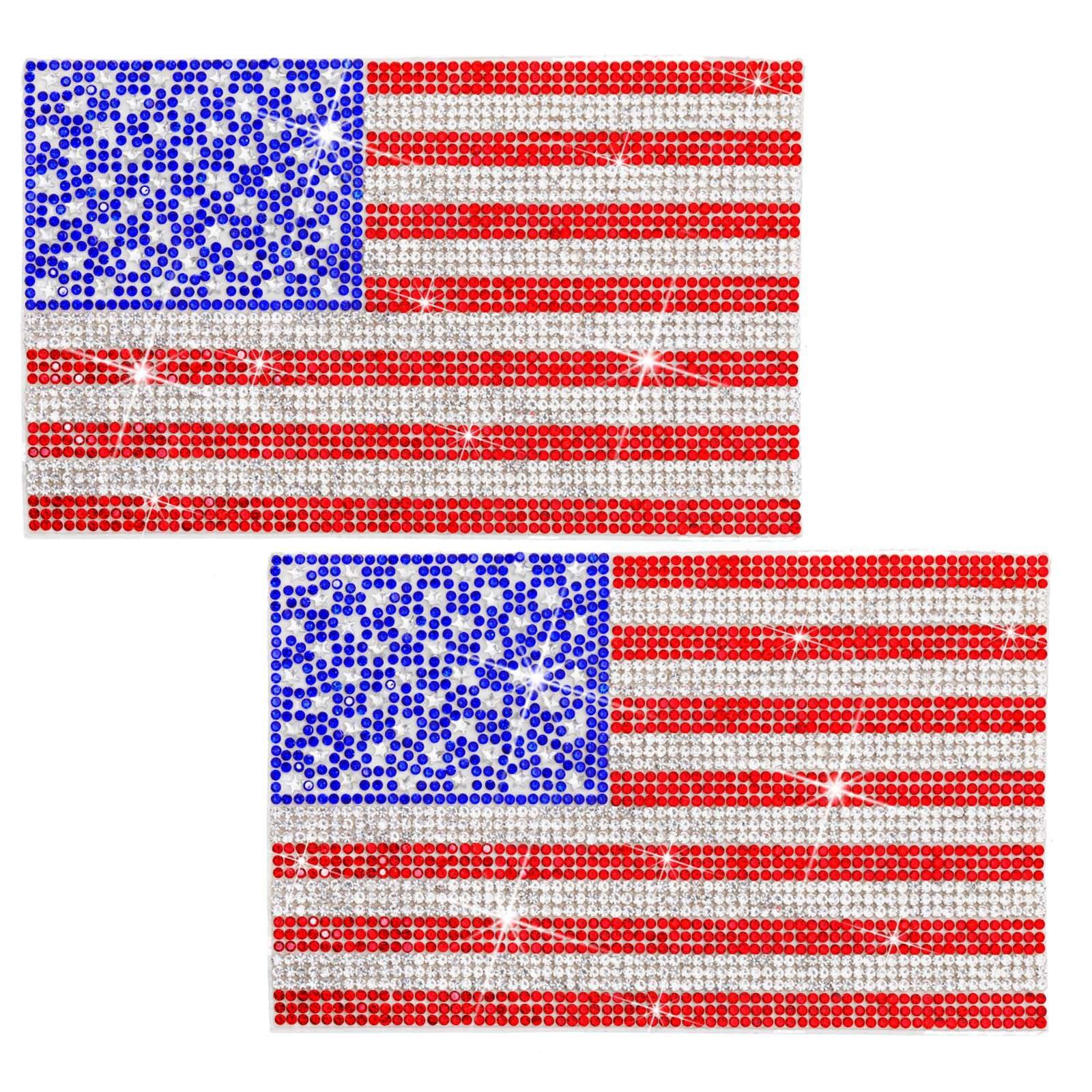 Frienda 2 Pack American Flag Crystal Car Decorative Stickers Sparkling Crystal Rhinestone Car Bling Decals Bumper Window Laptop Trunk Rhinestone Stickers, Decorate Shiny Interior Accessories