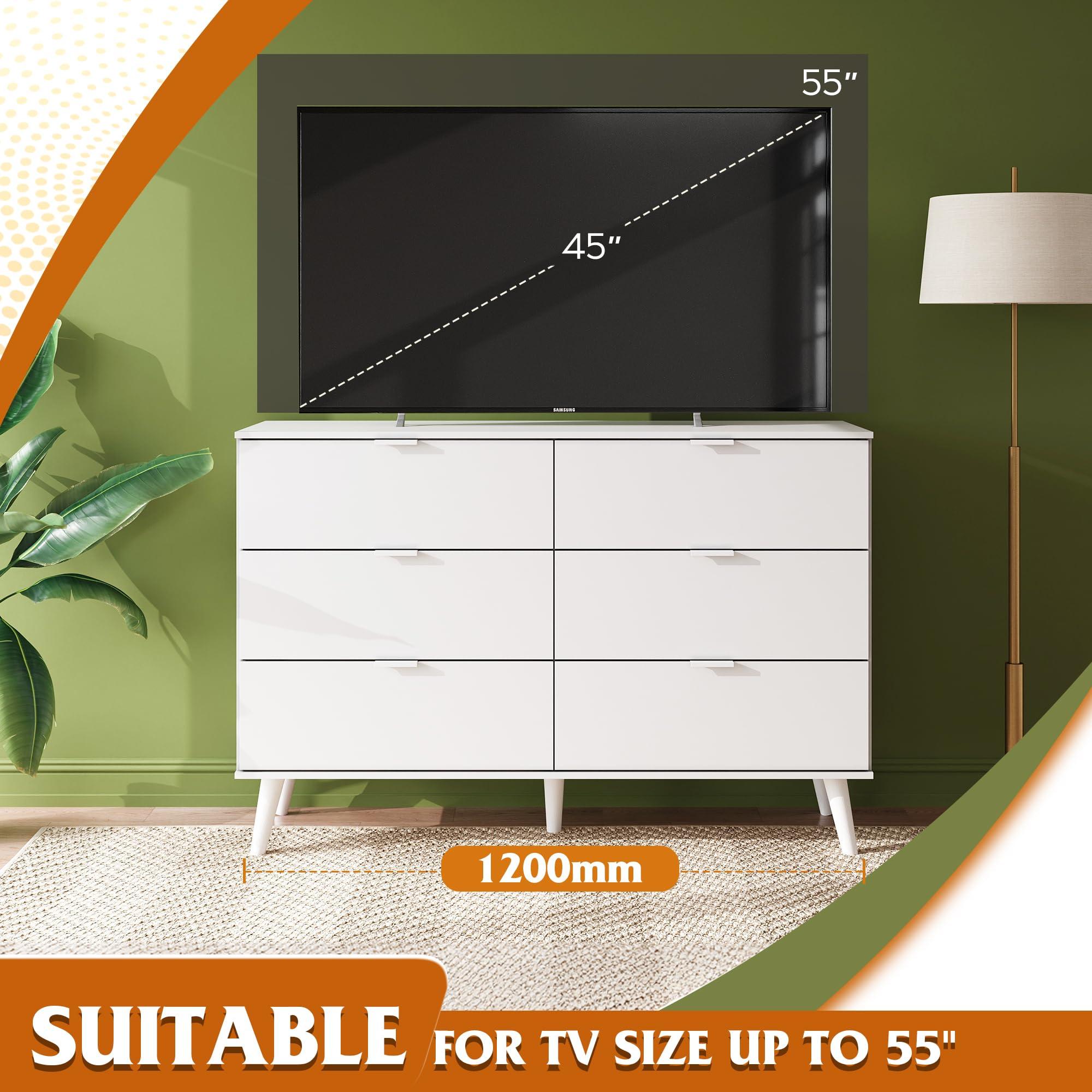 WLIVE 6 Drawer Dresser for Bedroom, 47.24'' Wide Wood White Dresser, Storage Organizer with Sturdy Metal Handle, TV Stand for 55 inch TV, Chest of Drawers for Living Room, Hallway, Closet - Image 5