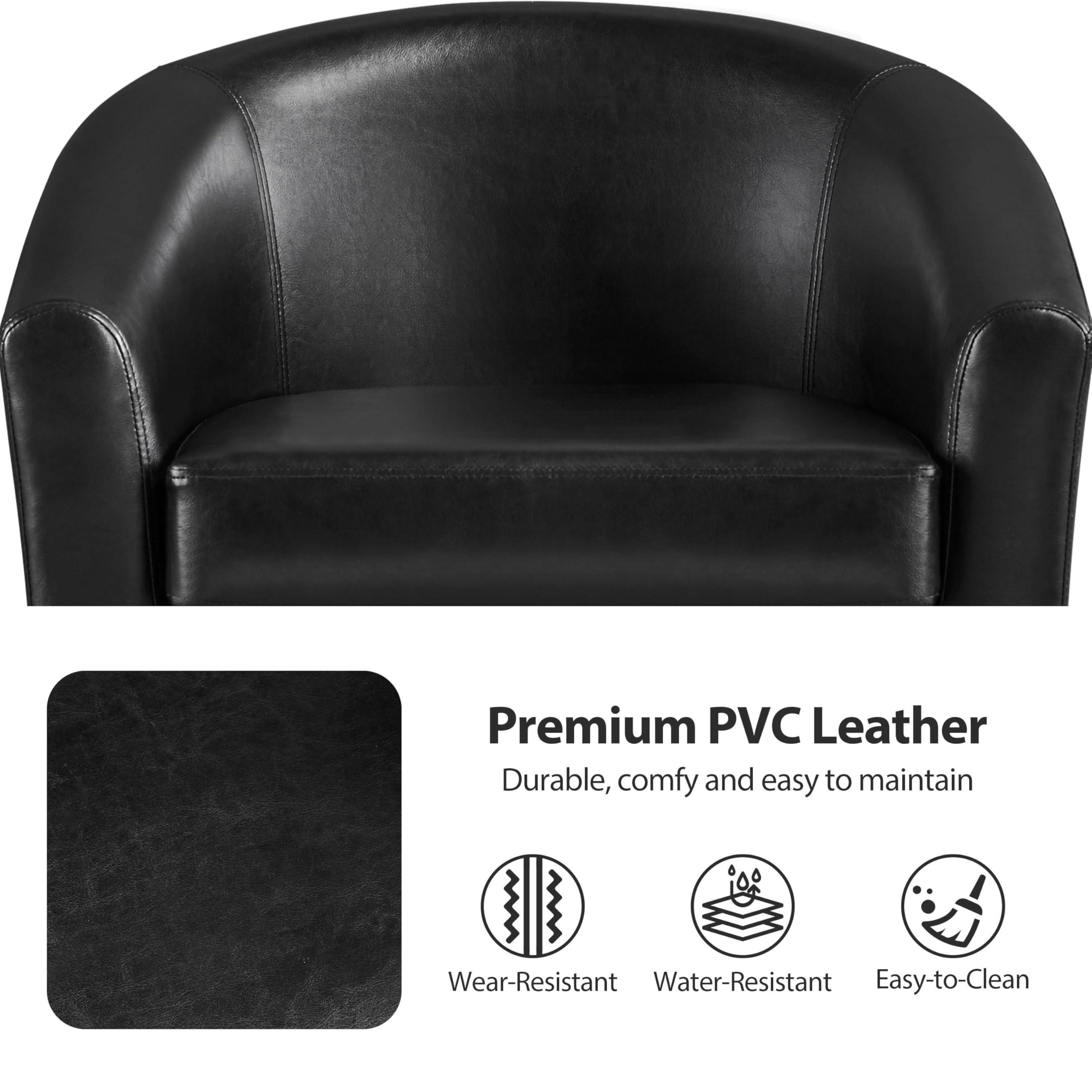 Yaheetech Barrel Chairs Set of 2, Faux Leather Club Armchairs, PU Leather Accent Chairs with Soft Padded Seat for Living Room Bedroom Waiting Reading Room, Black - Image 6