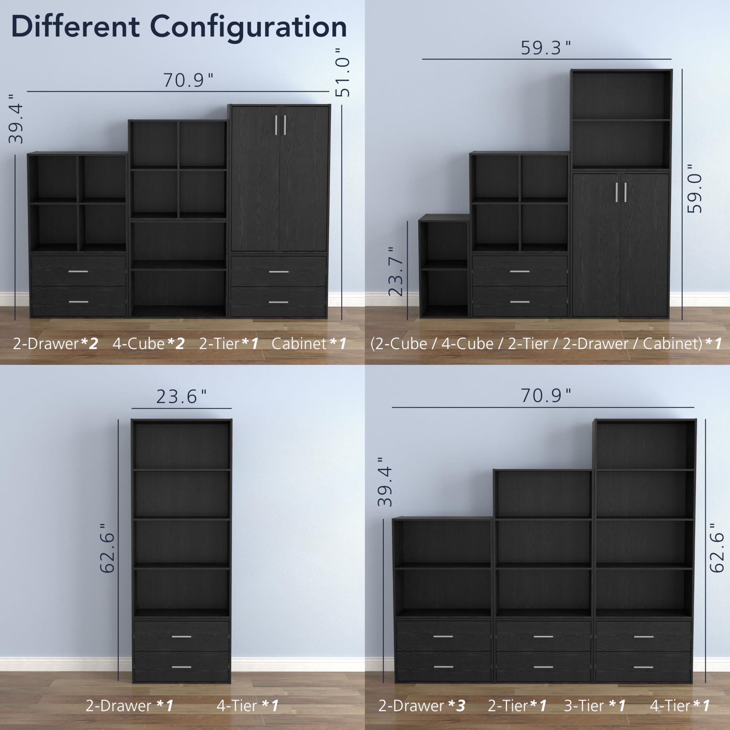 HOMES: INSIDE + OUT Apexa 2-Tier Cube Storage Organizer Shelves, Stackable Wood Bookcase Fits Cubby Bins for Organization, Dorm Teen Room Decor & Home Office, Black - Image 8