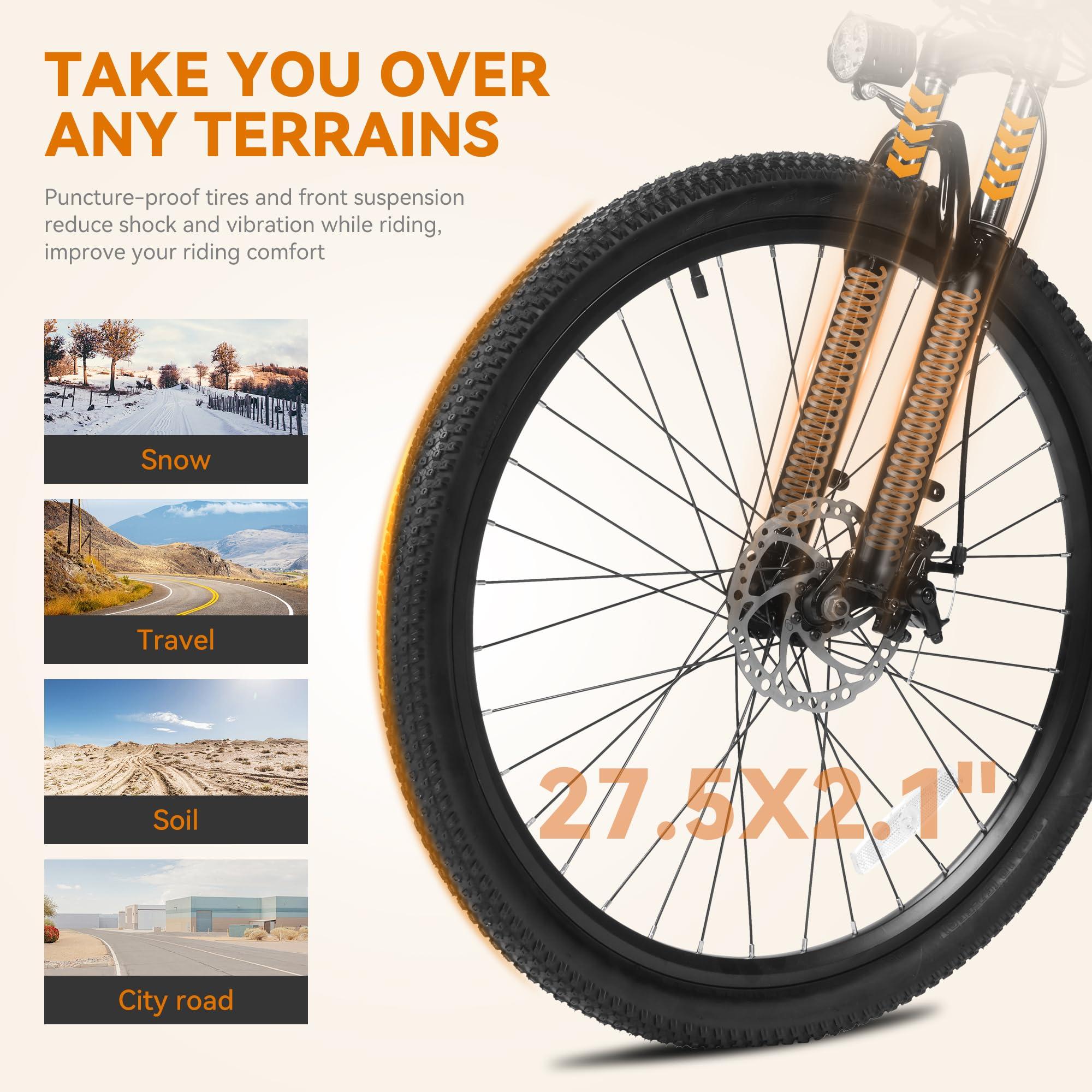 ACTBEST Apex Electric Bike for Adults, 27.5" Electric Mountain Bike with 21-Speed, Peak 1200W Motor 28MPH Top Speed, Max Range 55+ Miles, 499Wh Removable Battery E-Bike, Front Suspension - Image 4