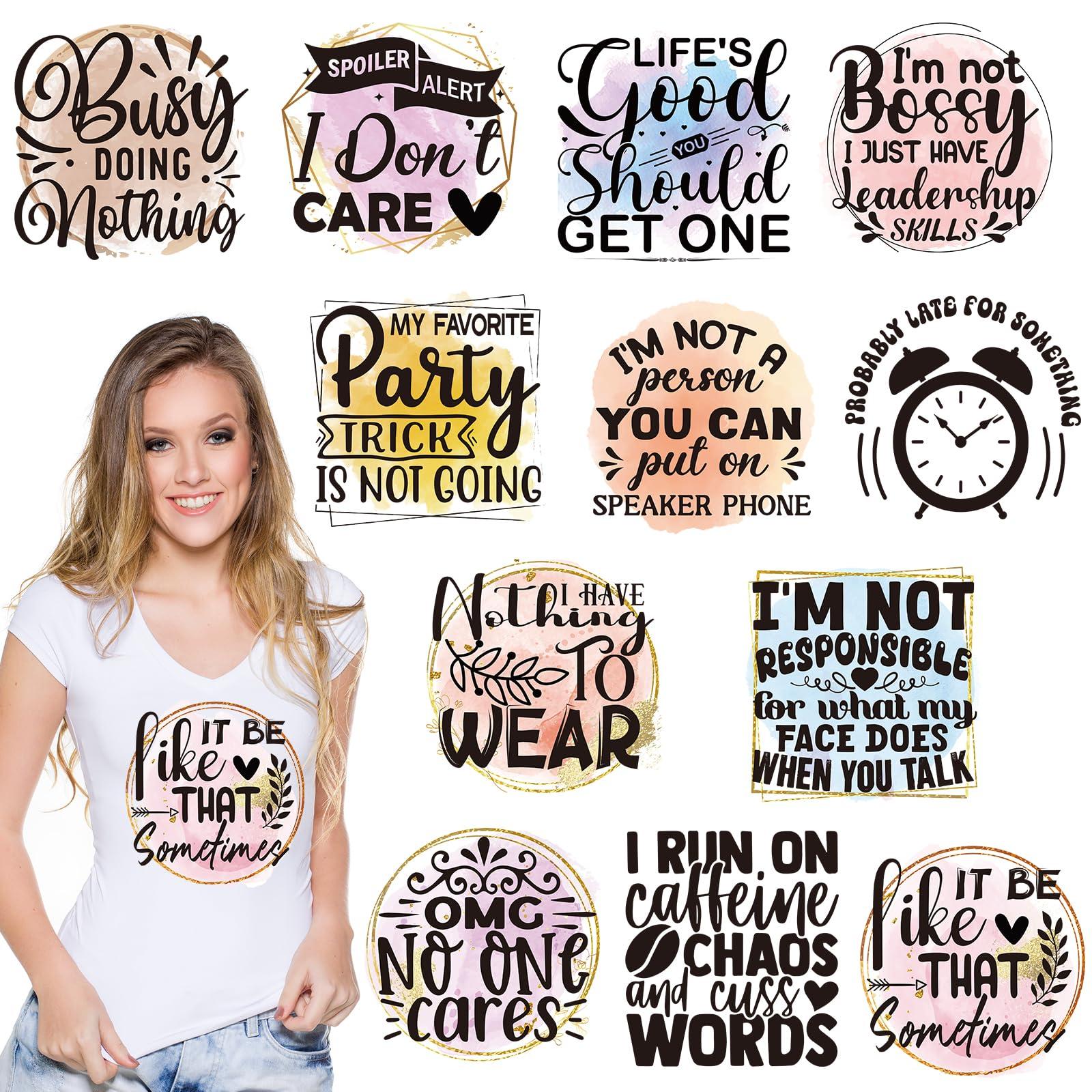 Dazaoratix Sarcastic Iron on Patches - 12 PCs Funny Heat Transfer Design Stickers Ready to Press Black Humor Joke Shirts Decals for T-Shirts Men Adult Clothes Women DIY Crafts Clothing Hat Decoration