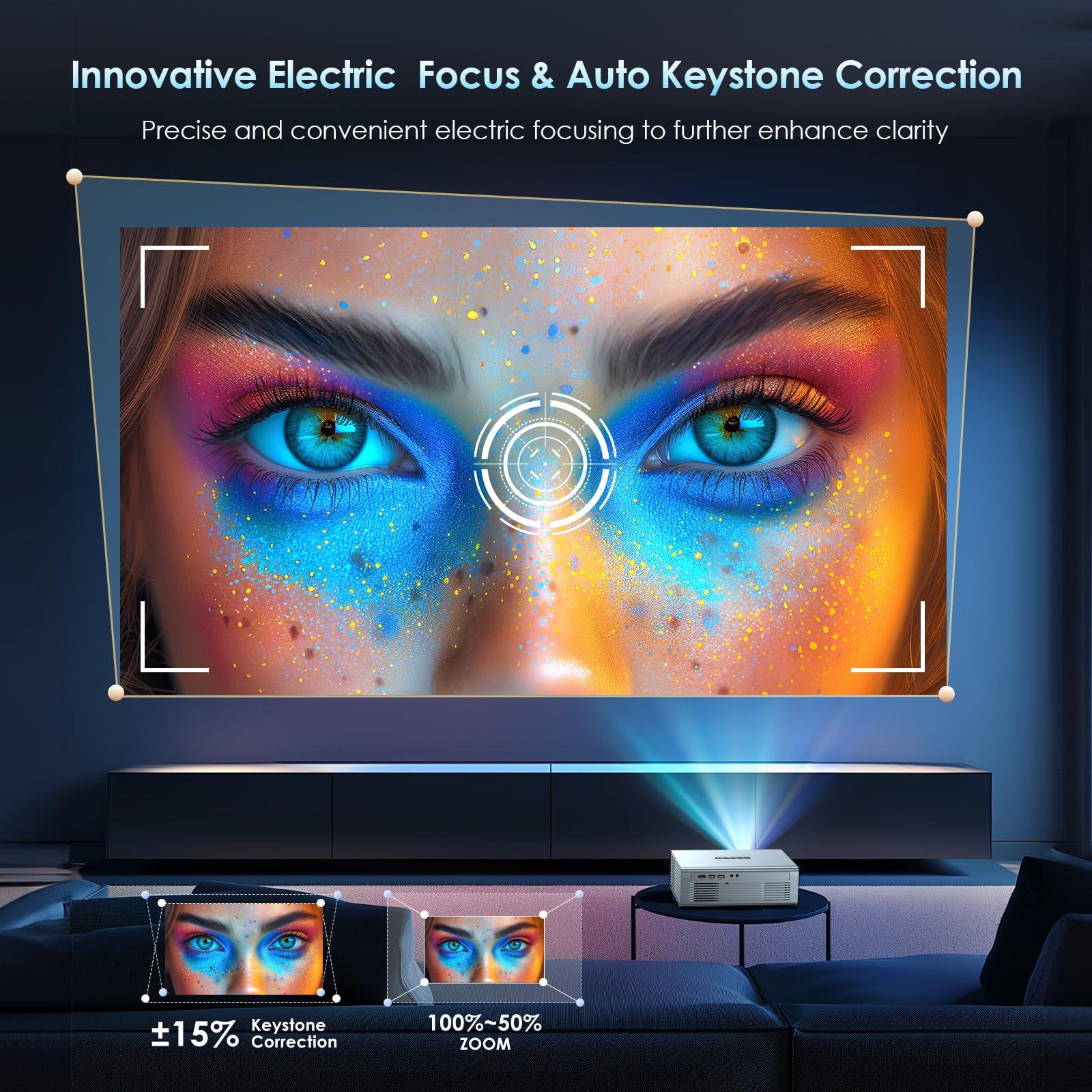 [Electric Focus] 4K Support Projector with WiFi6 and Bluetooth 5.3, 22000L for Outside Video Movie Use, OWNKNEW Outdoor Gaming Proyector, Auto Keystone Correction - Image 6