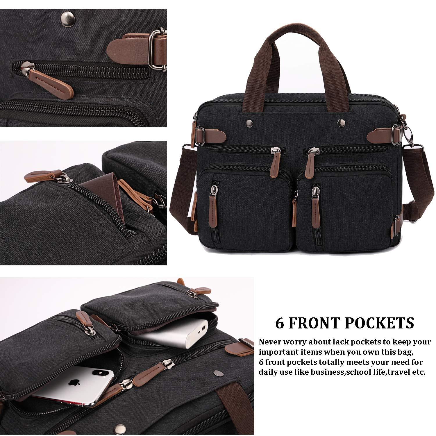 CROCOD 3 in 1 Convertible Laptop Backpack, 17.3 inch Messenger Bag for Men, Multi-Functional Travel Laptop Bag for College Men Women (17.3 Inch, Black) - Image 5