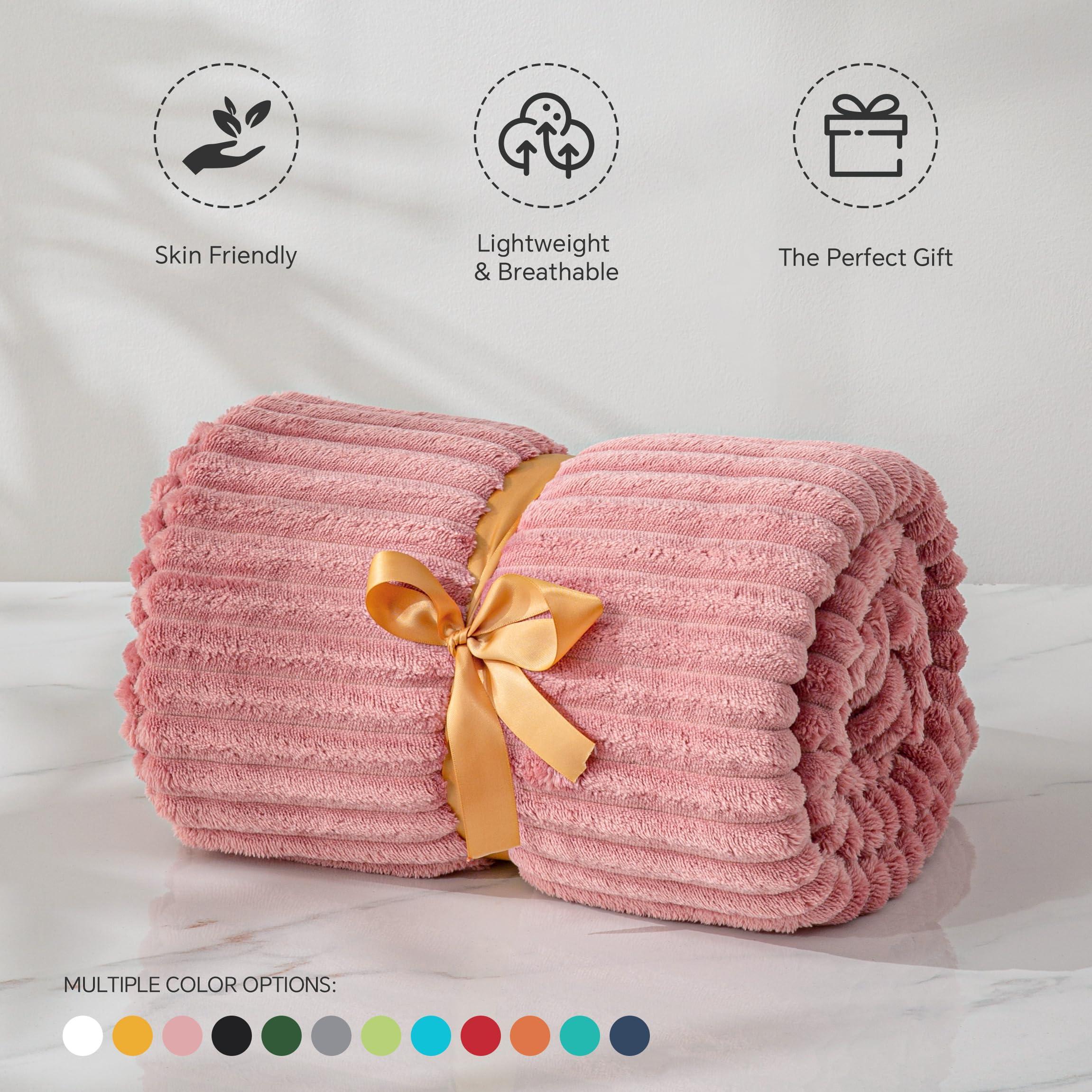 BEDELITE Fleece Throw Blanket for Couch – 3D Ribbed Jacquard Soft and Warm Decorative Fuzzy Blanket – Cozy, Fluffy, Plush Lightweight Pink Throw Blankets for Bed, Sofa, 50x60 inches - Image 5
