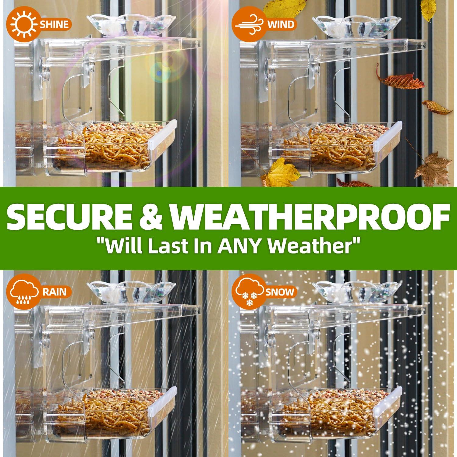 WENMIXER Window Bird Feeder with Non-Marking Self-Adhesive Hooks, Clear and Transparent, Outdoor Wild Bird Watching Gift, Garden Decor - Image 5