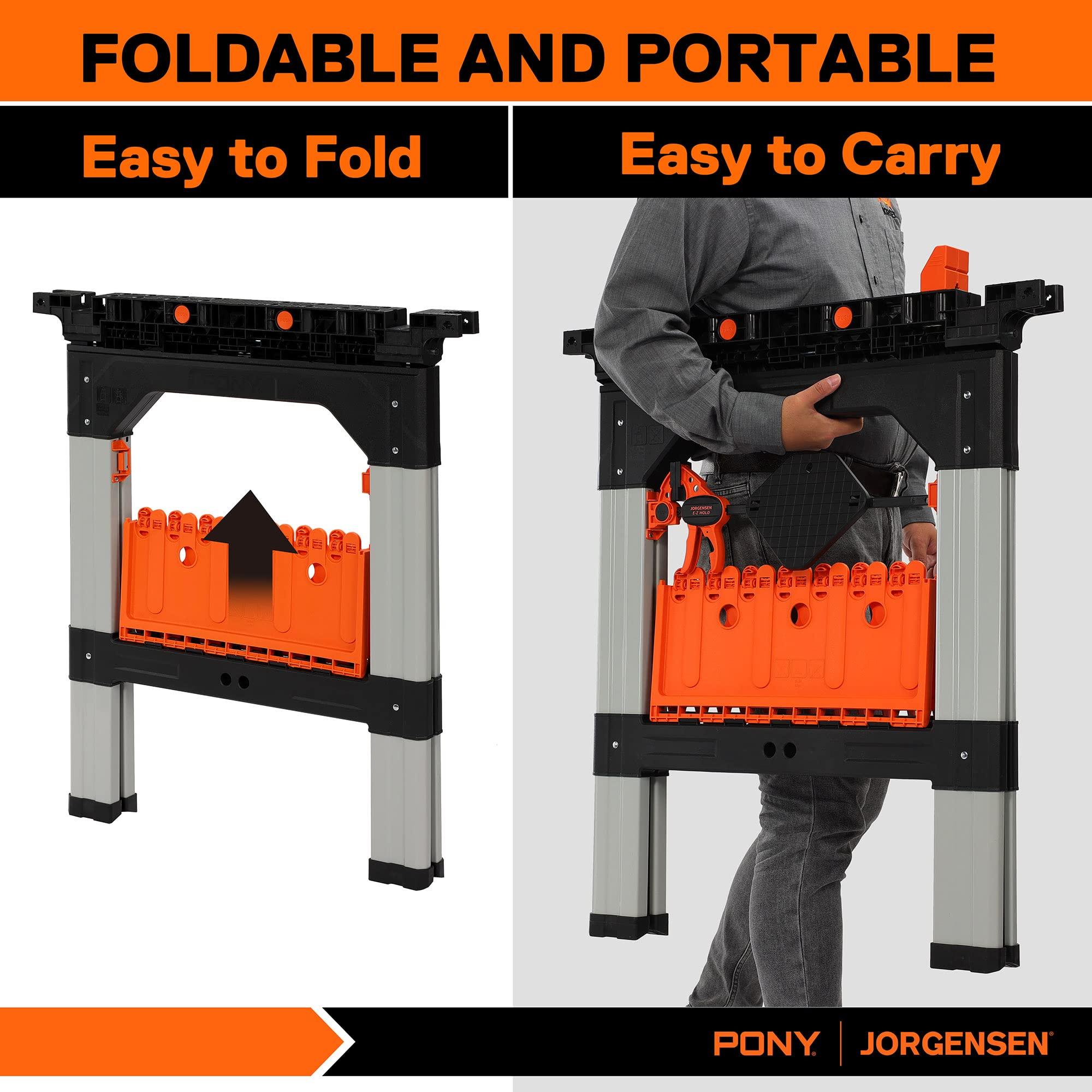 PONY 2-Pack Clamping Sawhorses, 1200 LBS Load Capacity, 30-3/4" Folding Sawhorse with 12” F Clamps, Bench Dogs, Angle Clamps, 2" Spring Clamps, Steel Legs, Heavy Duty for Woodworking - Image 7