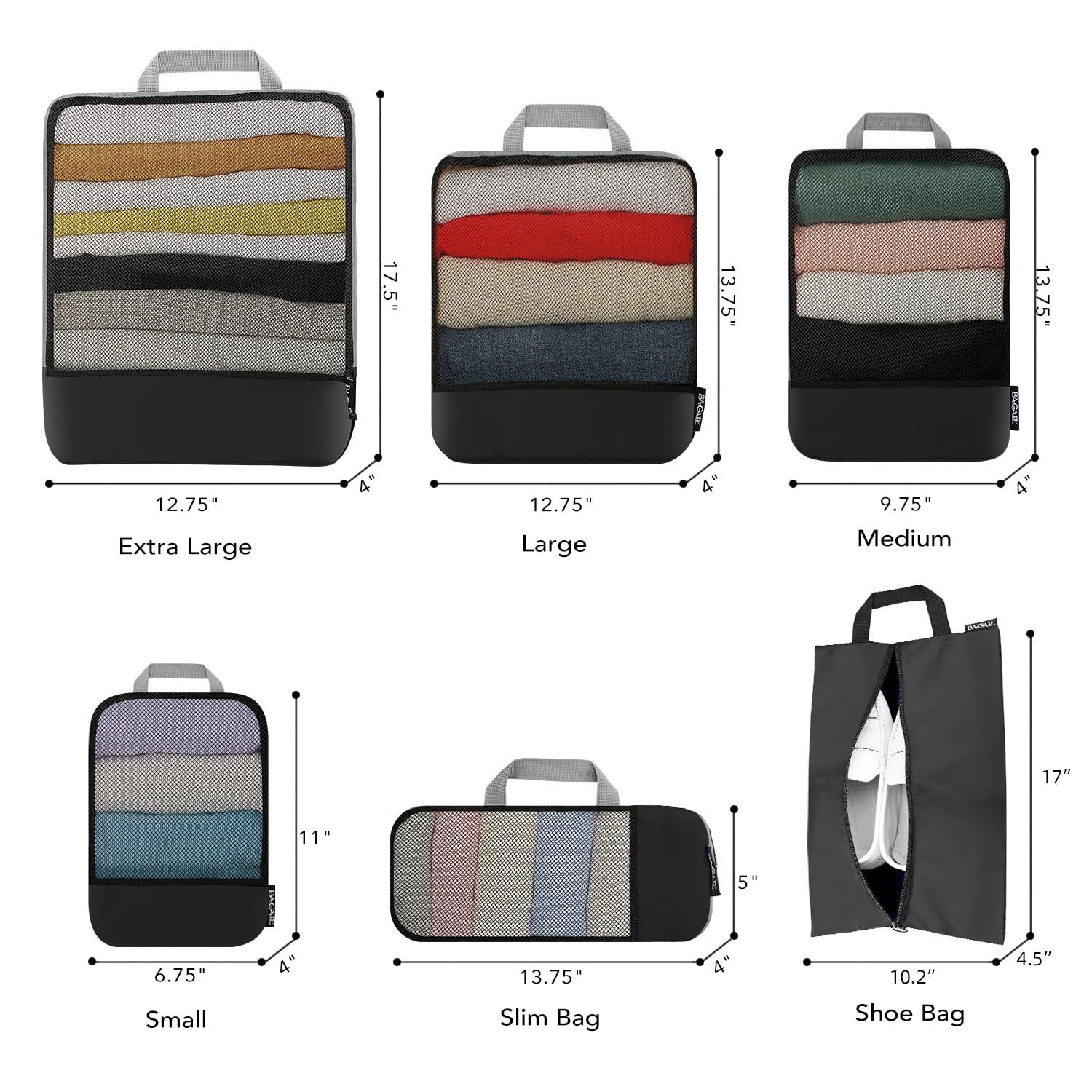 BAGAIL 4 Set/6 Set/8 Set Compression Packing Cubes Travel Accessories Expandable Packing Organizers (Half Mesh, 6-Black) - Image 2