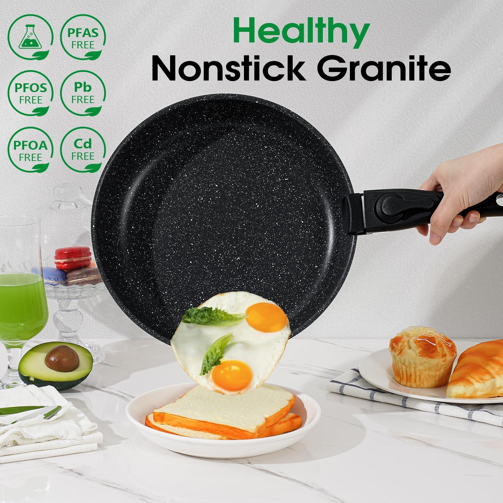 SODAY 15Pcs Pots and Pans Set Non Stick, Cookware Sets with Detachable Handle, Nonstick RV Kitchen Cooking Tools Removable Handles, Oven Safe, Induction Fast, Stackable Induction Cookware,Black - Image 4