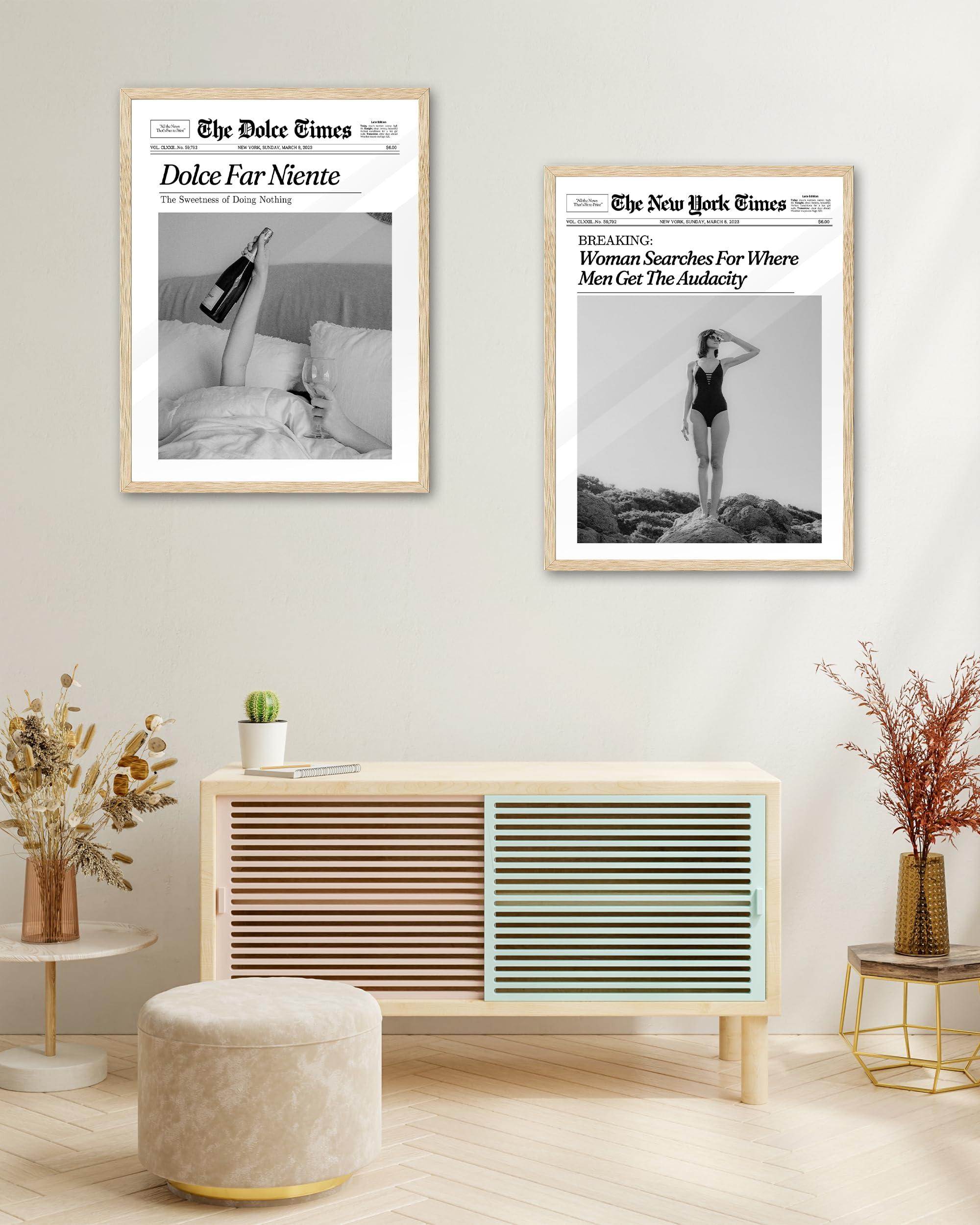 iHery Framed Trendy NewsPaper Wall Art,12x16in Canvas Wall Art,Beige Oak Wood Frame,Retro Vintage New York Magazine Headline News,Woman Searches For Where Men Get The Audacity,Bedroom Décor 1Pack - Image 8