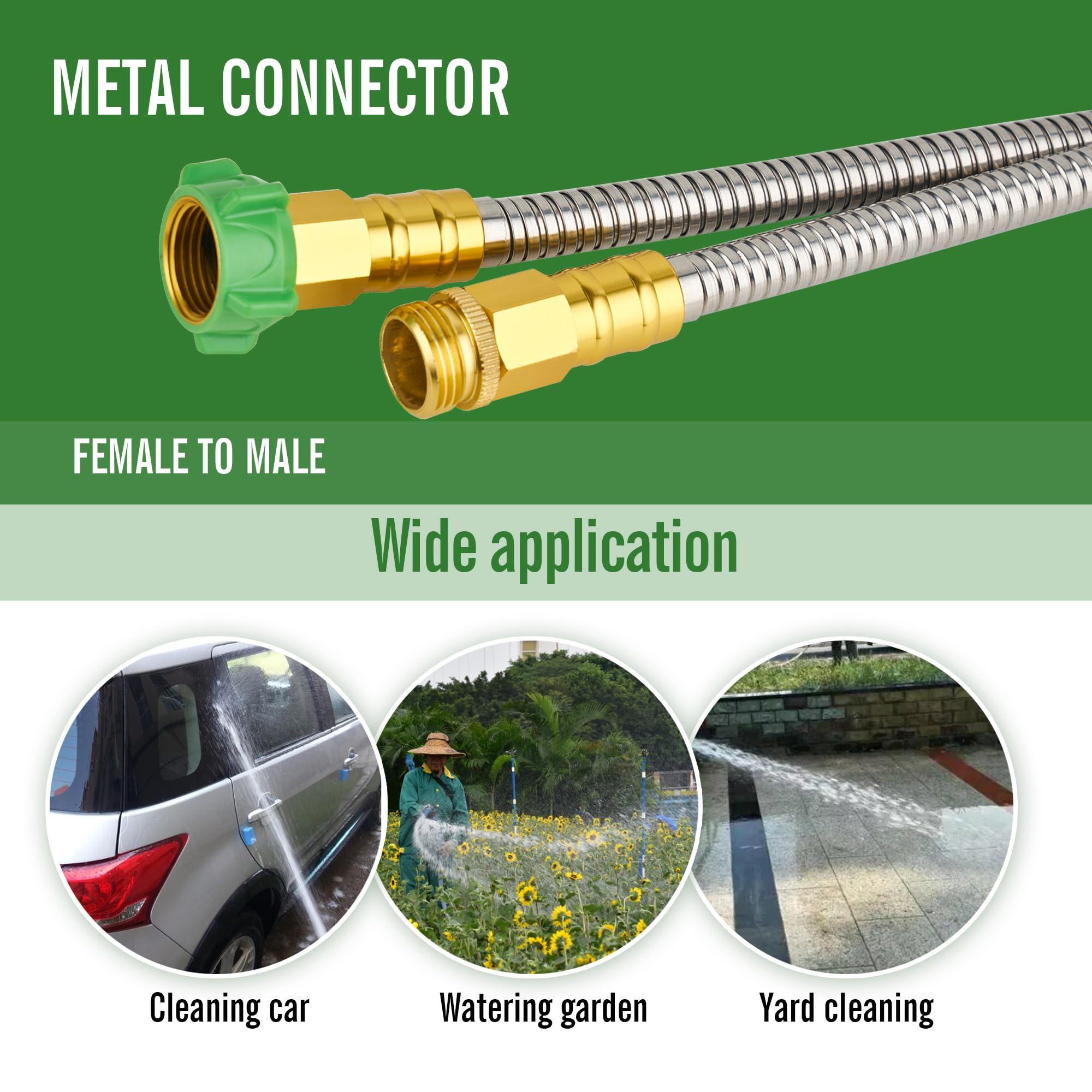 SKYWARD 304 Stainless Steel Garden Hose 15 ft with Female to Male Metal Connector, Anti-Leakage, Flexible & Lightweight Kink Free Water Hose, Easy to Use & Store (15ft) - Image 3