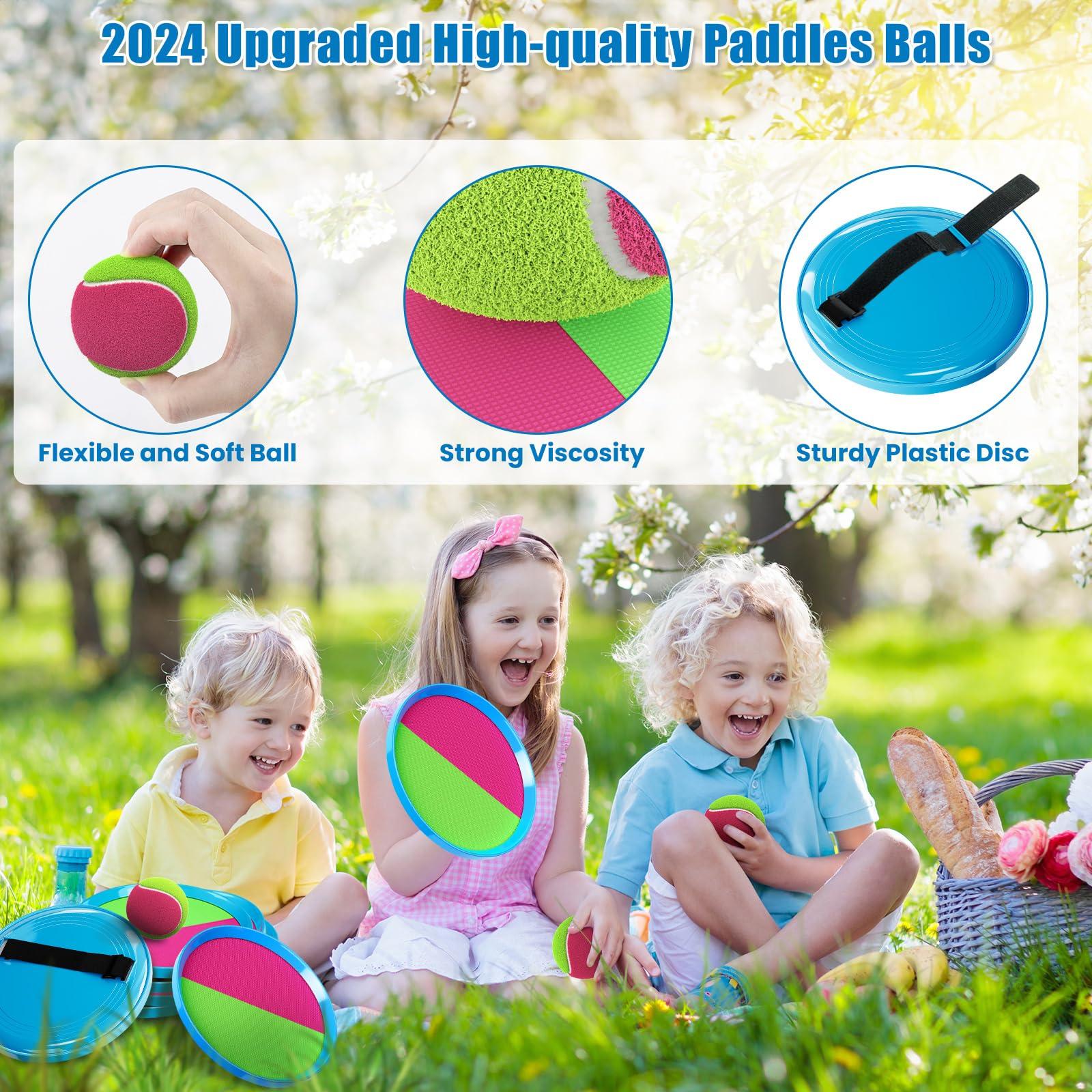 Aywewii Toss and Catch Ball Set Kids Games, Beach Outdoor Toys for Kid with 6 Paddles and 3 Balls Kids Toys Outside Boys Game Age 3-12 Easter Basket Stuffers Birthday Gift - Image 3
