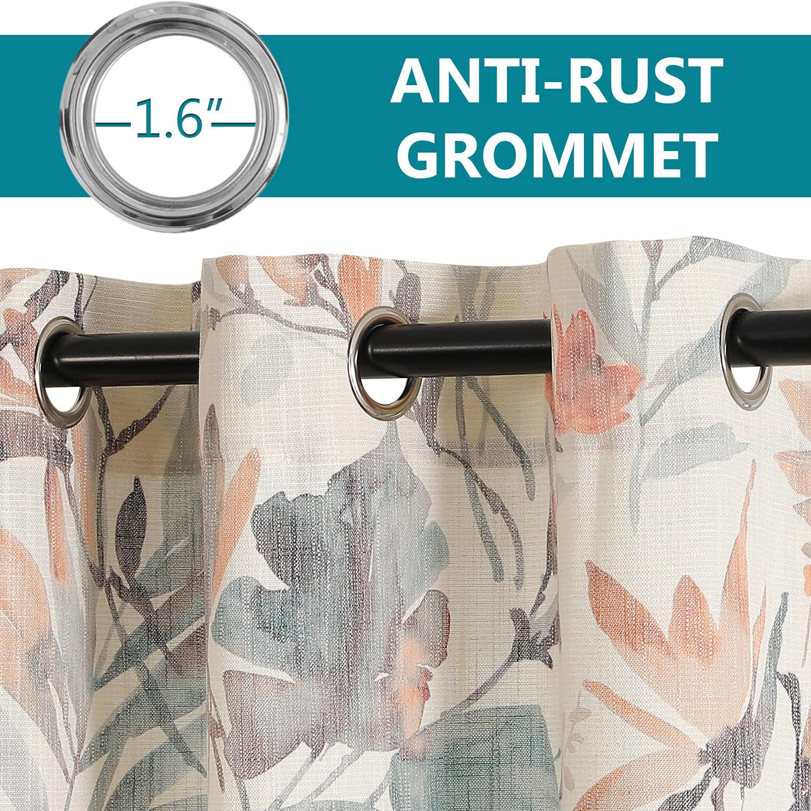 MYSKY HOME Floral Curtains 84 inches Long Printed Grommet Cotton Curtains for Living Room Bedroom Light Filtering Linen Style Curtain Burlap Effect Drape Window Treatments, 2 Panel Coral and Natural - Image 4