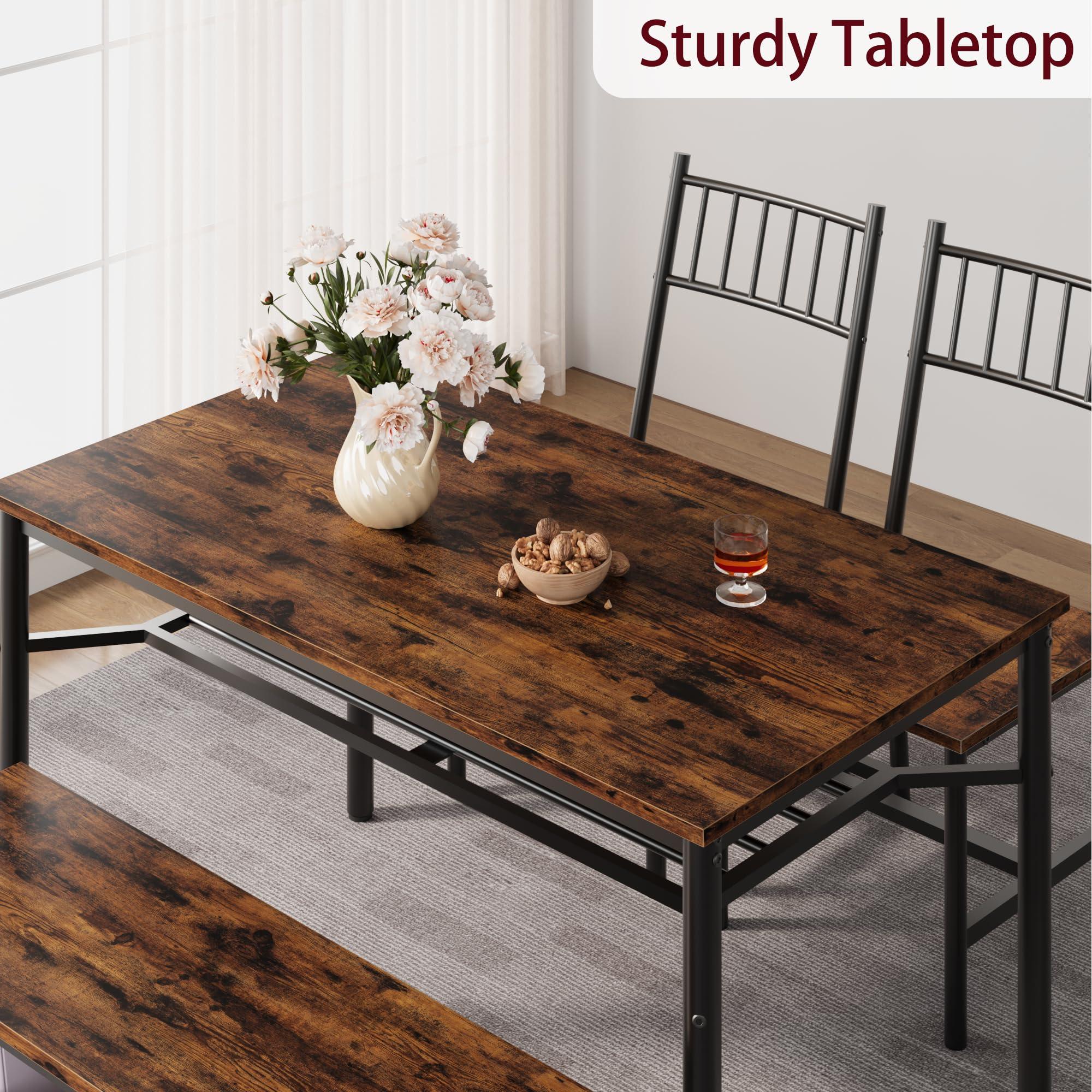 IDEALHOUSE Dining Table Set for 4, Kitchen Table and 2 Chairs with Storage Bench, 47.2" Rectangular Kitchen Table Set with Wine Rack, Dining Room Table Set for Small Space, Apartment, Rustic Brown - Image 5