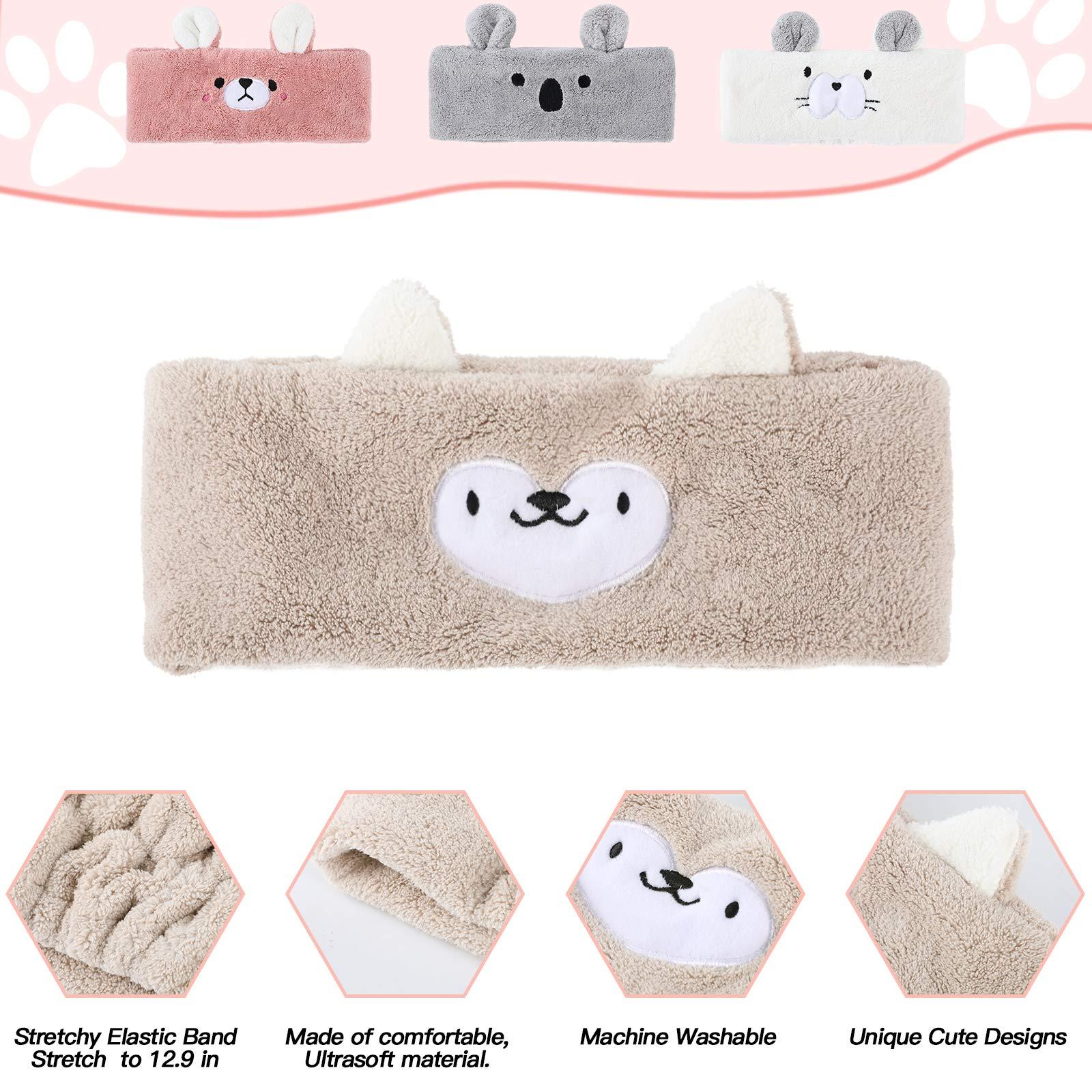 Chuangdi 4 Pieces Animal Hair Bands Face Wash Headband Spa Animal Ears for Skincare Makeup Spa Headband Washing Face Coral Fleece Plush Hairband for Women Girls(Adorable Style,Cute Colors) - Image 6