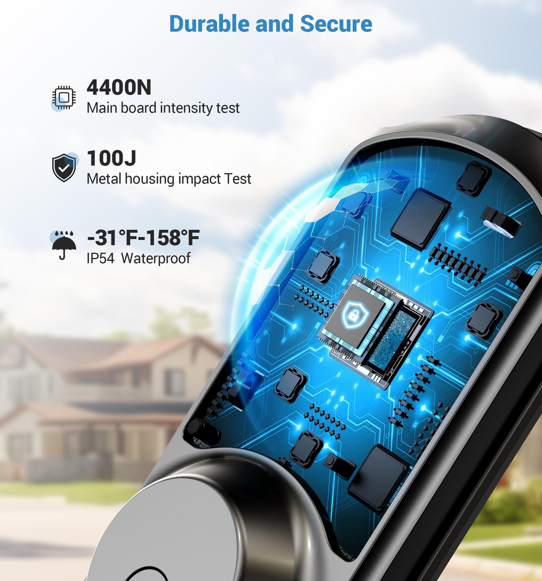 Veise VE06-L Smart Locks with 2 Lever Handle Set, App Control, Keyless Entry Deadbolt for Front Door, Electronic Digital Touchscreen Keypad, Auto Lock, Waterproof, Easy Installation, Matte Black - Image 7