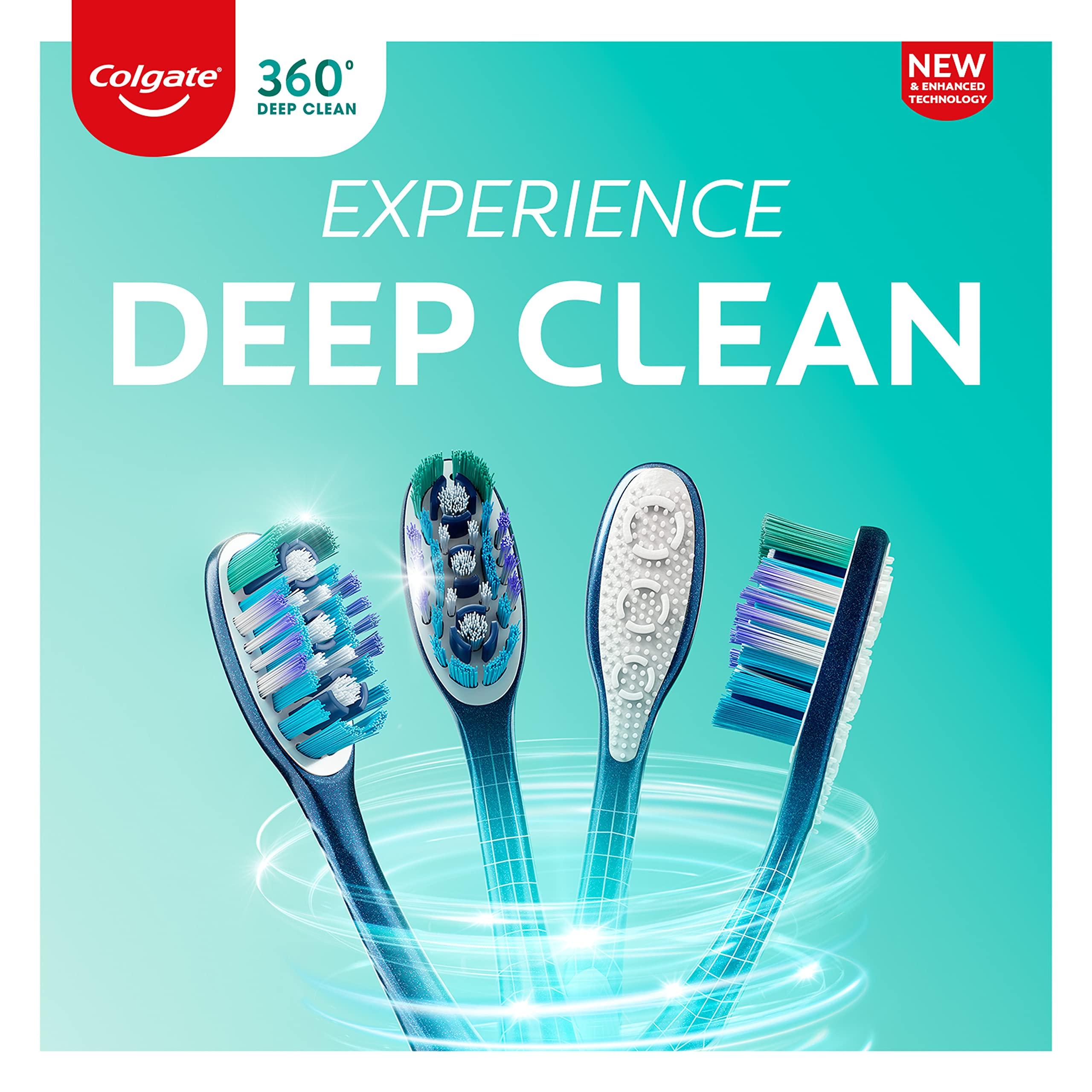 Colgate 360 Whole Mouth Toothbrush, Adult Soft Toothbrush With Tapered Bristles, Features Tongue Cleaner and Ergonomic Handle, Helps Whiten Teeth and Removes Bacteria, 4 Pack - Image 2
