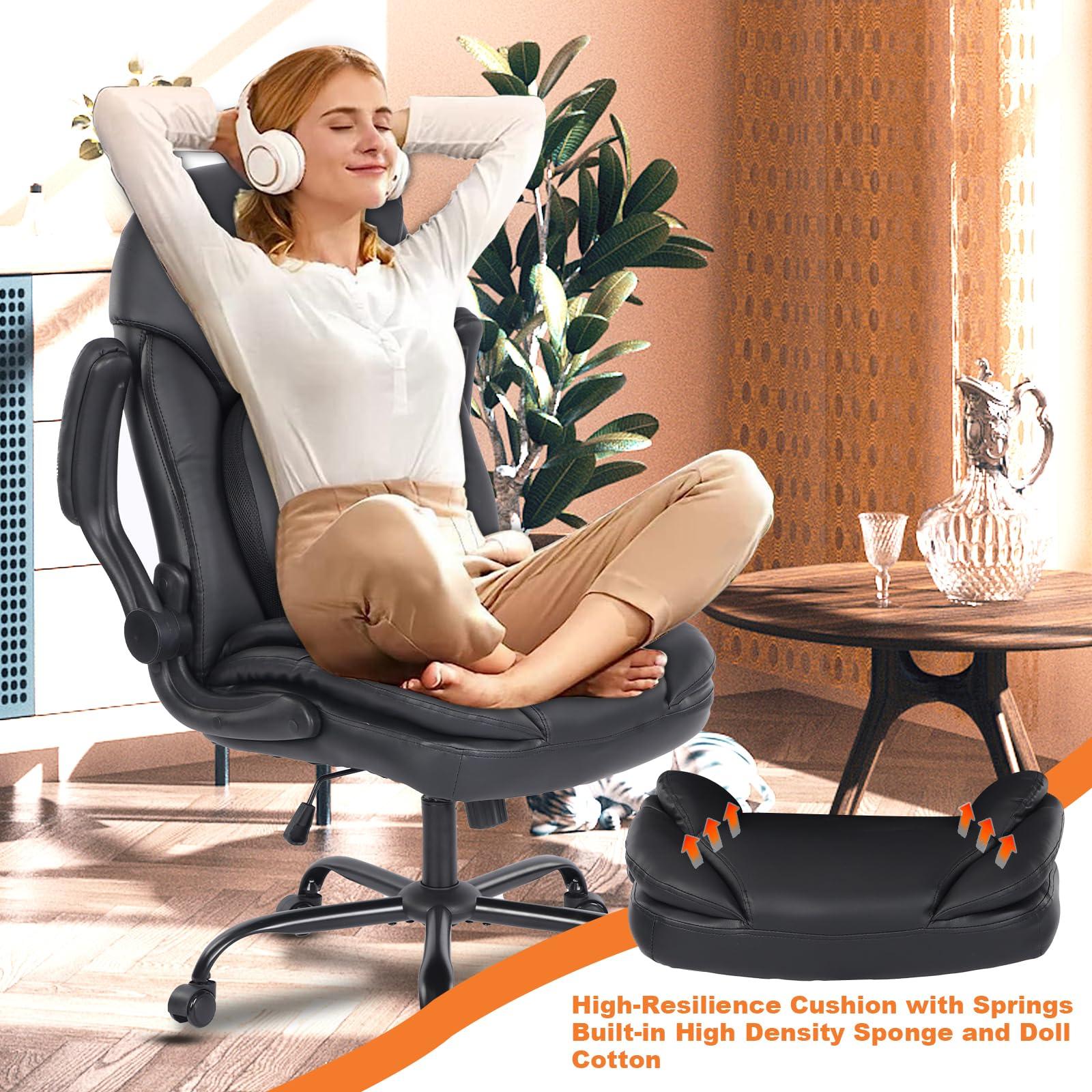 Comermax Ergonomic Executive Office Chairs with Lumbar Support, PU Leather Home Office Desk Chairs with Wheels and Flip up Arms, 90-120° Rocking Managerial Executive Chair (Black),Medium(300lbs) - Image 7