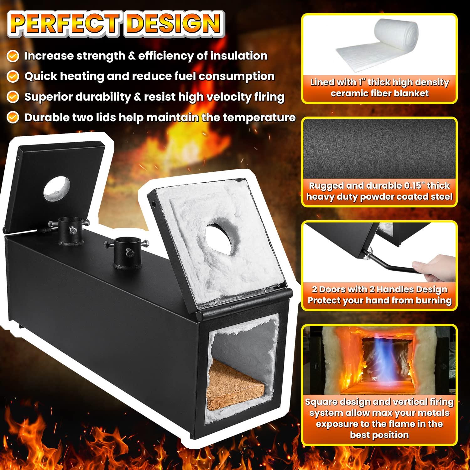 Triple Burners Portable Propane Gas Forge Three Burners 2700°F/1482℃ Large Capacity Square Forging Furnace for Blacksmithing Farrier Knife Tool Making Equipment with Tong & Gloves 2-Doors - Image 5