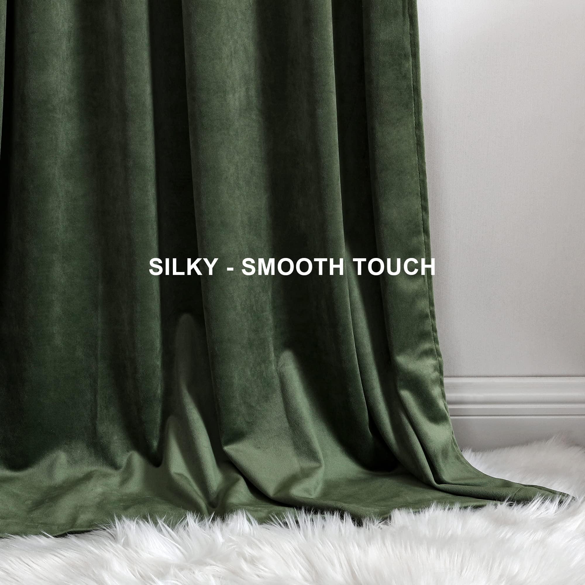 Benedeco Green Velvet Curtains for Bedroom Window, Super Soft Luxury Drapes, Room Darkening Thermal Insulated Rod Pocket Curtain for Living Room, W52 by L84 inches, 2 Panels - Image 4