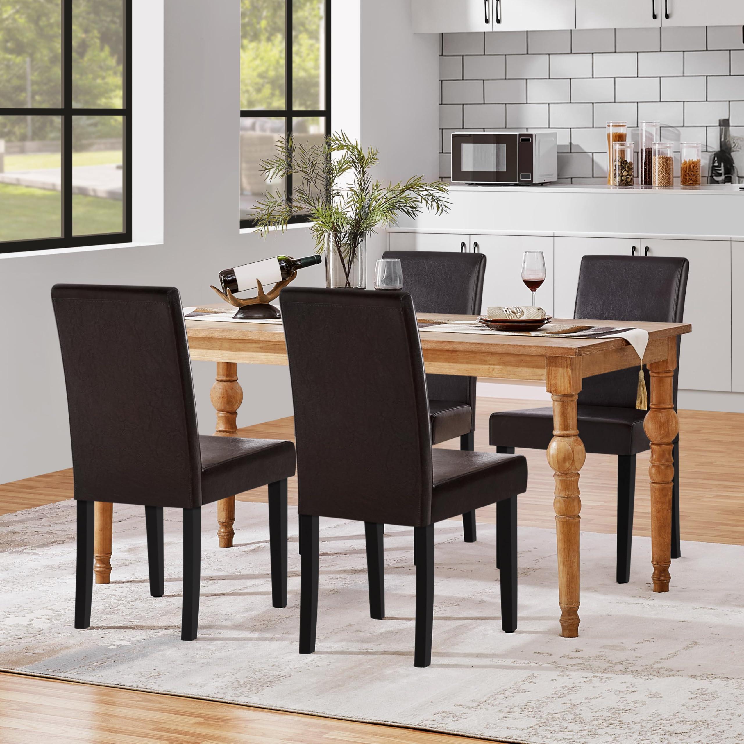 Yaheetech Dining Chairs Set of 4 PU Leather Dining Room Chairs with Waterproof Surface and Wood Legs for Kitchen Restaurant and Living Room, Dark Brown - Image 2