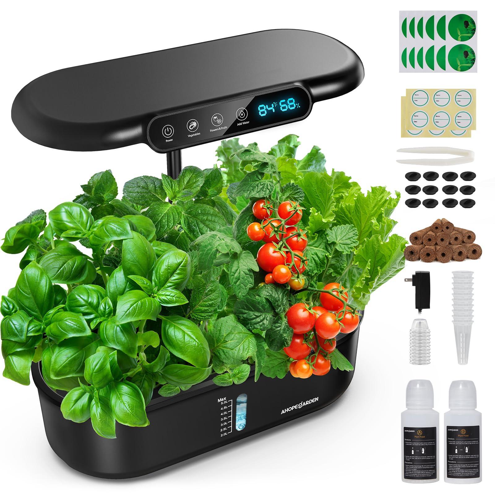 Ahopegarden Indoor Garden Hydroponics Growing System: 12 Pods Plant Germination Kit with LCD Display and LED Light, Smart Environmental Detection, Hydrophonic Planter Grower for Fresh Vegetables Home