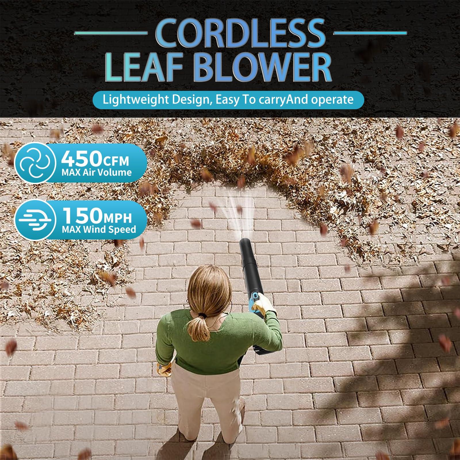 Leaf Blower Cordless with 2 * 20V Batteries and Charger, 2 Speed Levels, Electric Cordless Leaf Blower for Patio Cleaning, Lawn Care, Blowing Fallen Leaves and Dust - Image 2
