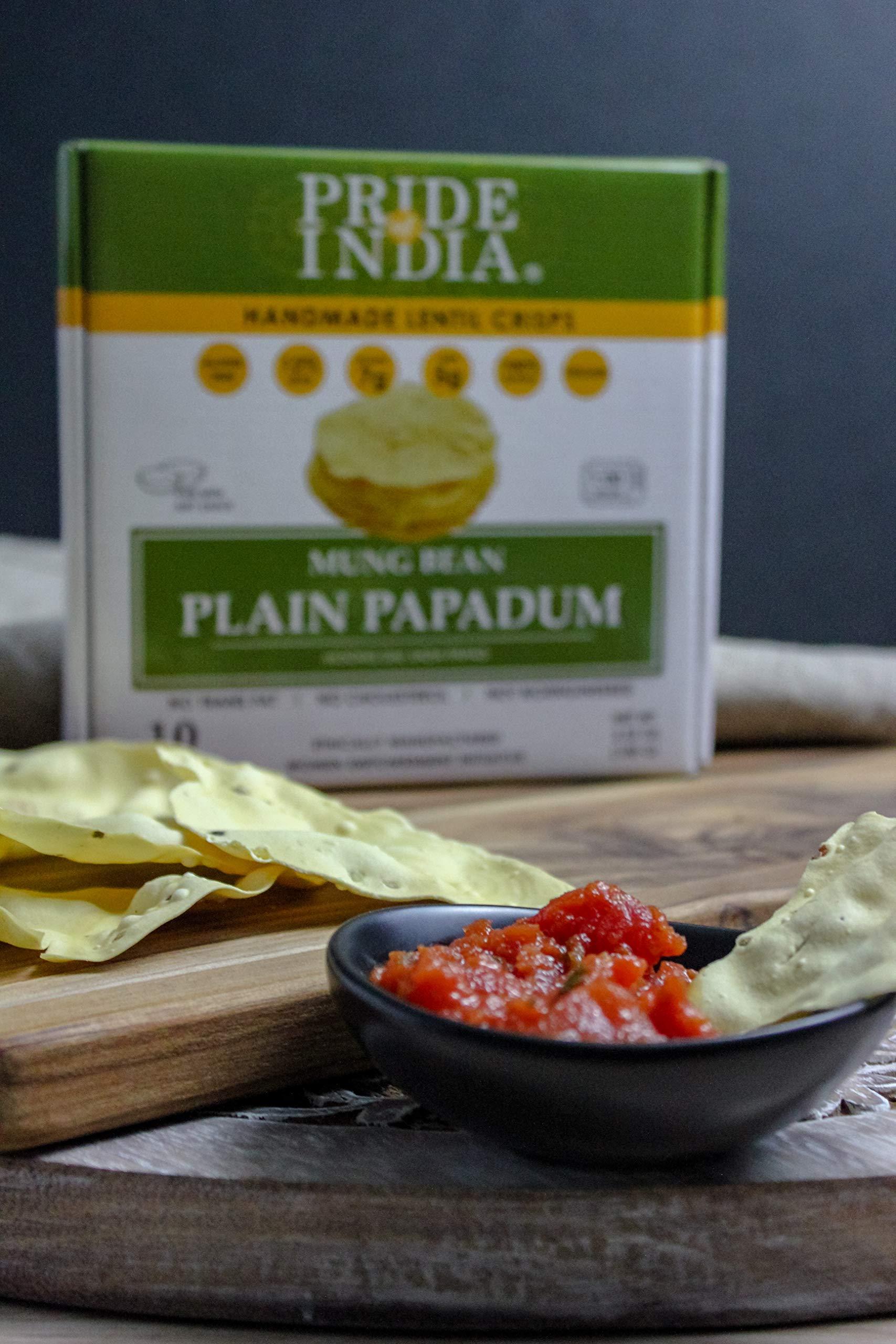 Pride Of India - Mung Bean Plain Papadum Lentil Crisp, 10 count (3.53oz - 100gm) - Plant Based Protein Snack, Gluten-Free Vegan Crackers, Healthy Bean Chips, Traditional Handmade Indian Low Carb Food - Image 5