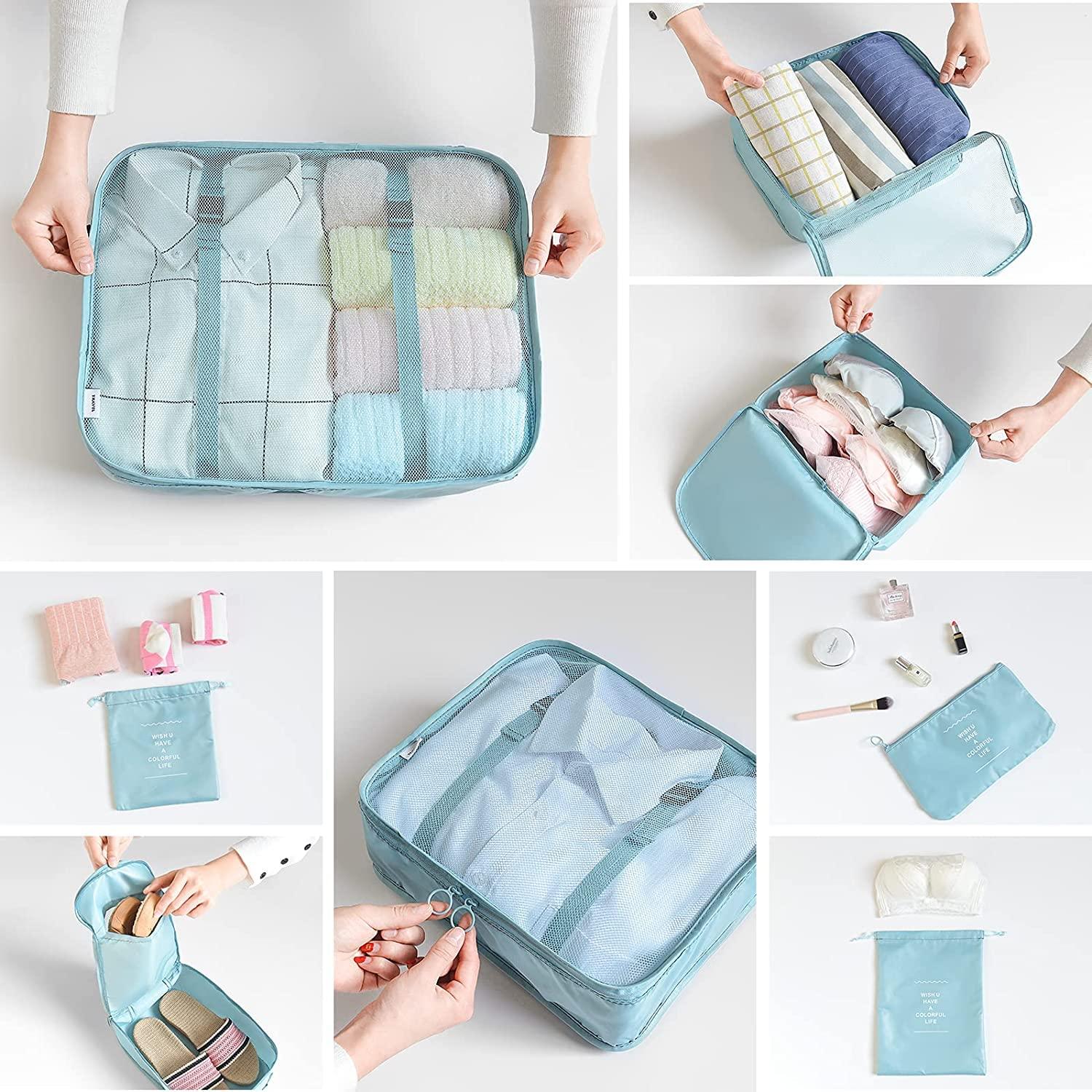 LANSKLBD 8 Set Packing Cubes for Suitcases Travel Luggage Packing Organizers,Travel Essentials Accessories Luggage Organizer with Shoe Bag Tioletry/Laundry Bag (light blue) - Image 4