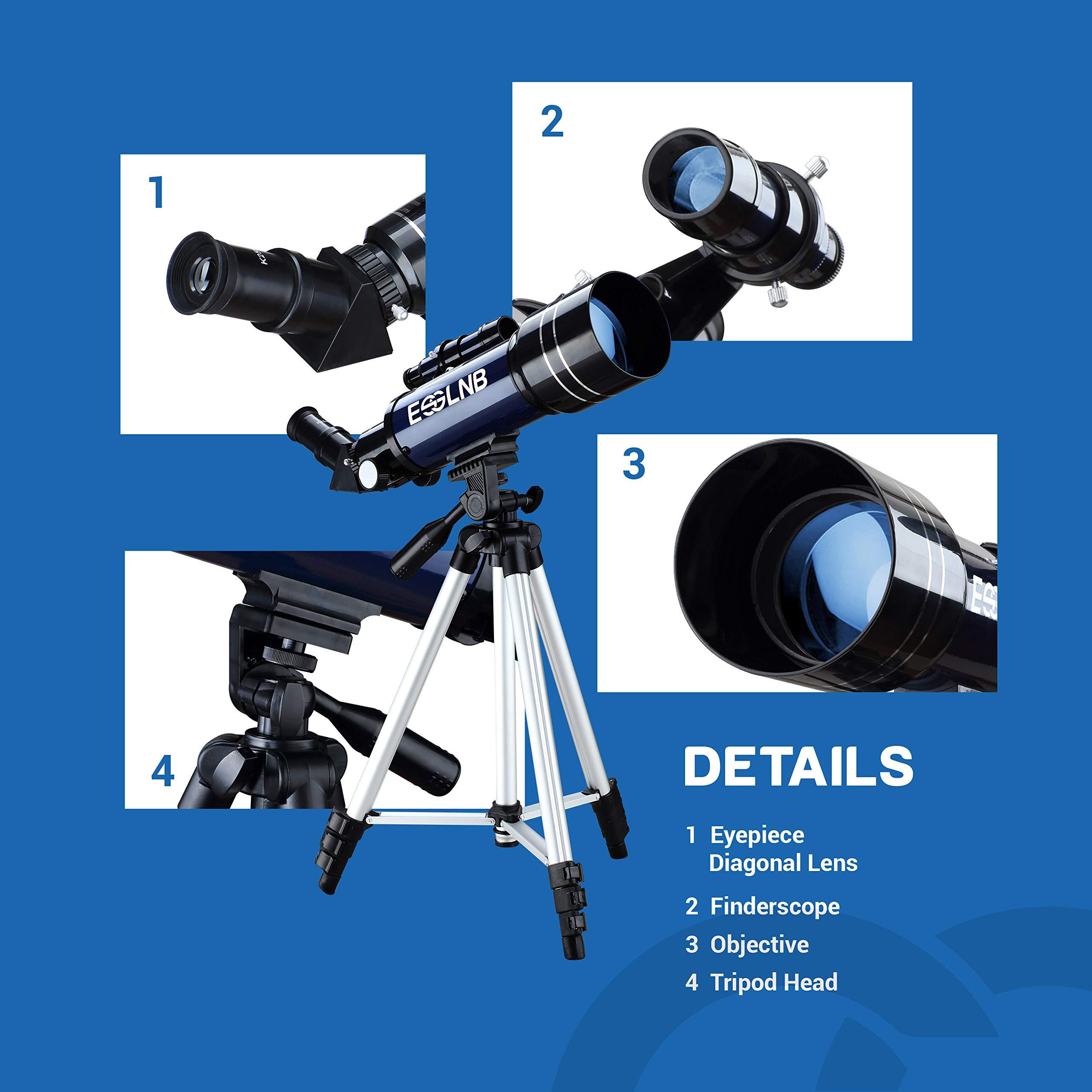 ESSLNB Telescope for Adults, 70mm Aperture Refractor Telescopes (15X-180X) for Astronomy Beginners, Portable Travel Telescope with Phone Adapter & Adjustable Tripod - Image 9