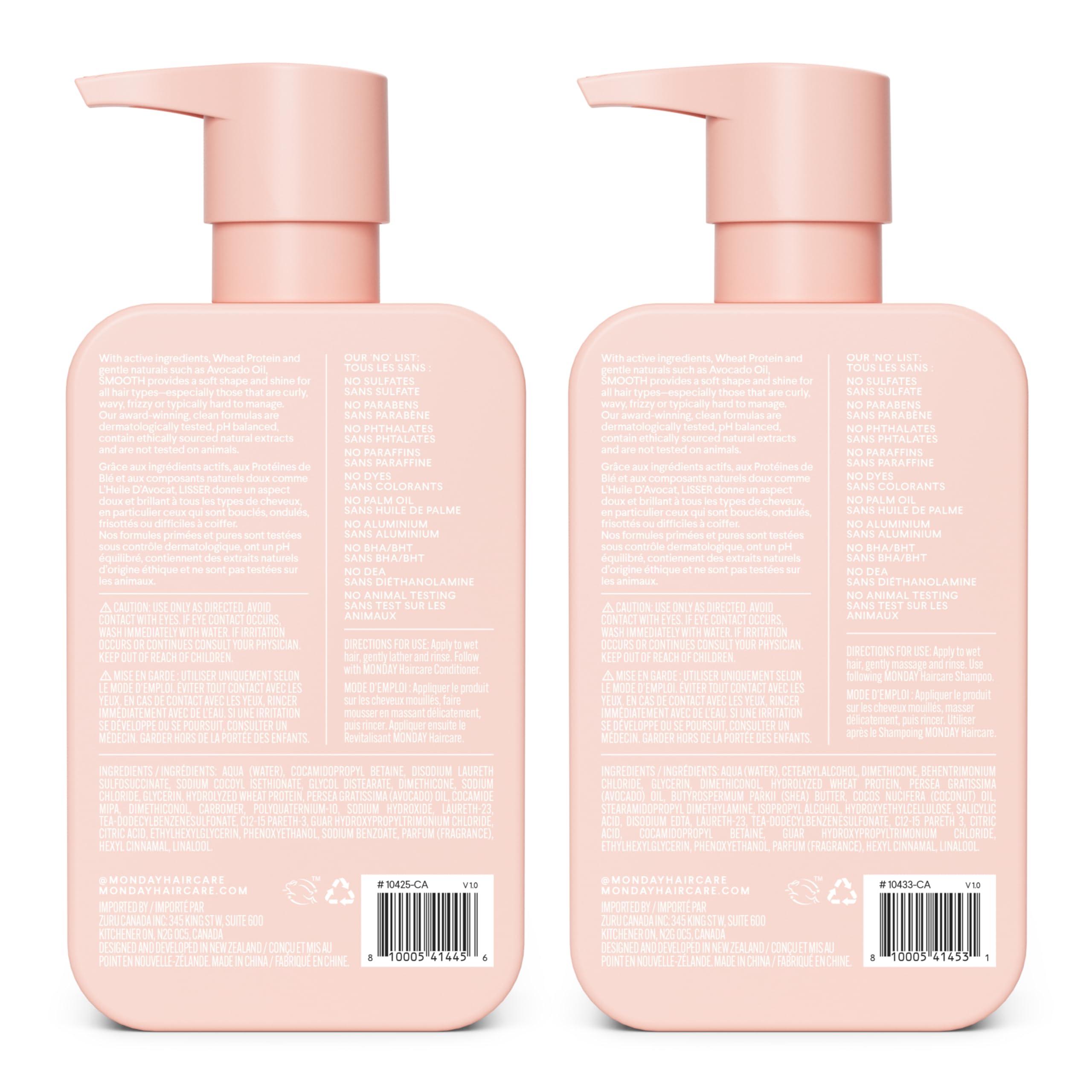 MONDAY HAIRCARE Smooth Shampoo + Conditioner Bathroom Set (2 Count) 12 oz Each For Frizzy, Coarse & Curly Hair Made with Coconut Oil, Shea Butter & Vitamin E 100% Recyclable Bottle Pink - Image 2
