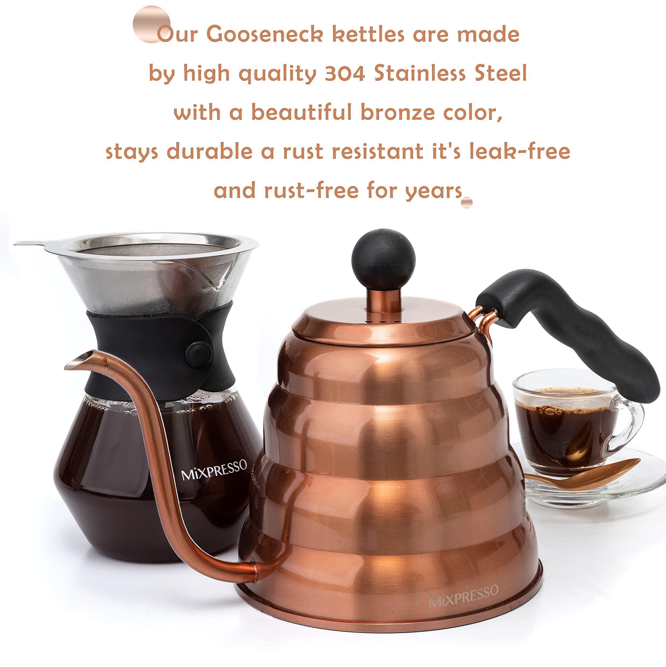 Mixpresso Gooseneck Pour Over Coffee Kettle, Barista Pour Control Design For Coffee & Tea High-Grade Stainless Steel 1.2 Liter (40 Oz) Drip Coffee Induction Cooker, Copper Stovetop Kettle - Image 4