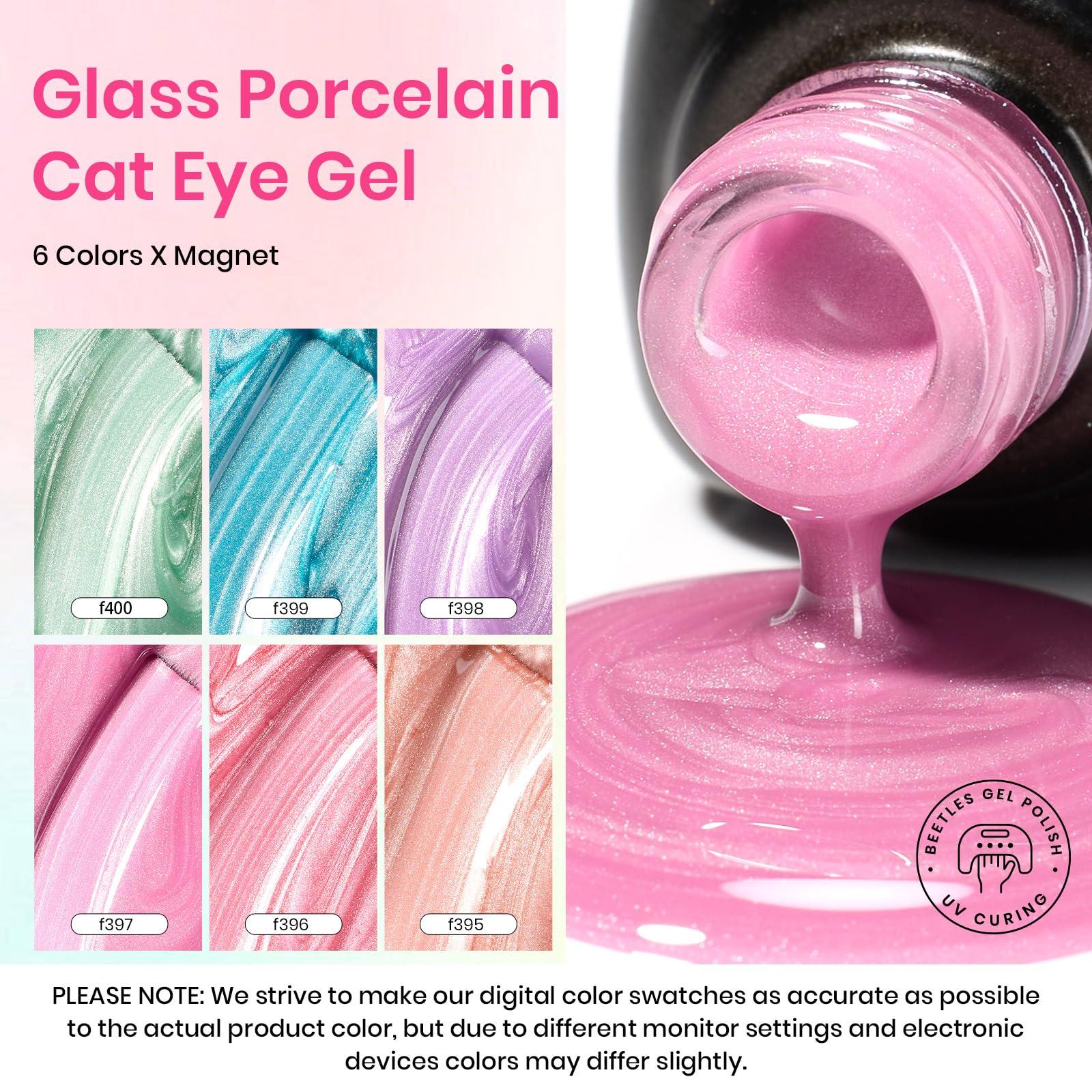 Beetles Cat Eye Gel Nail Polish Set, 6 Colors Pastel Shimmer Glitter Gel Polish Kit Soak Off LED UV Curing Requires Pink Red Blue Orange Green Purple Velvet Gel with Magnet Gift for Women - Image 3