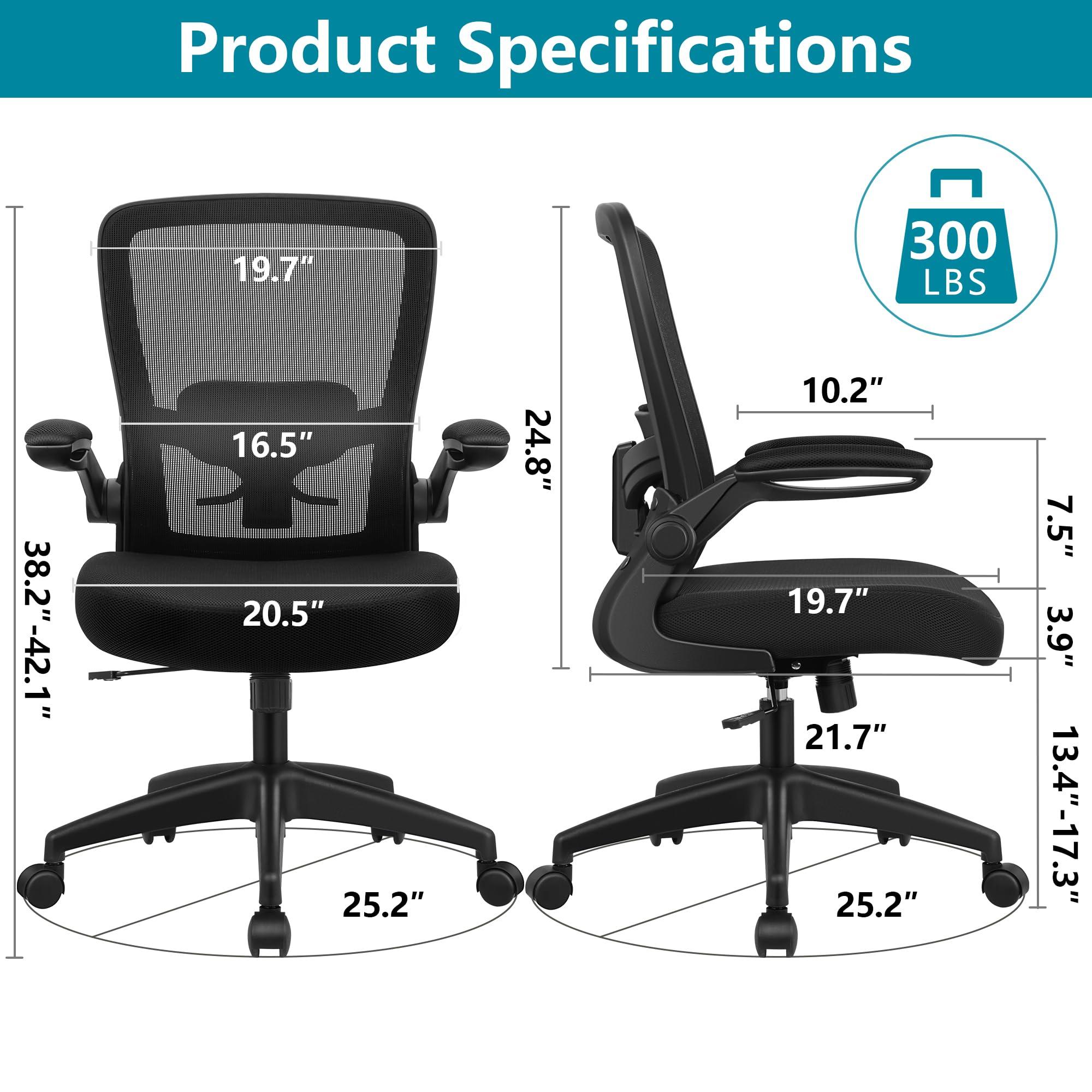 FelixKing Office Chair, Ergonomic Desk Chair Breathable Mesh Chair with Adjustable High Back Lumbar Support Flip-up Armrests, Executive Rolling Swivel Comfy Task Computer Chair for Home Office - Image 2