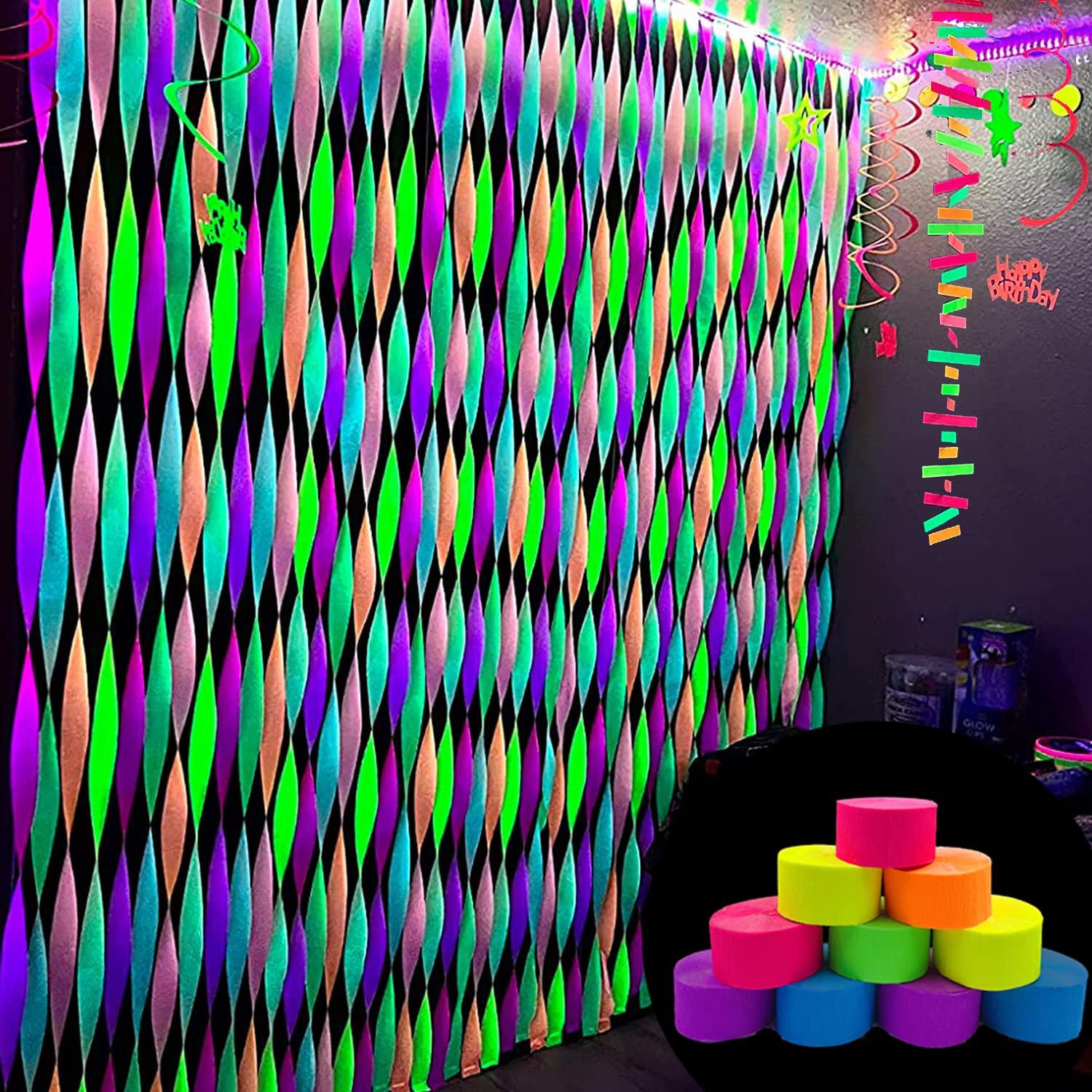600 feet Glow Crepe Paper Streamers UV Glow Party Neon Streamer Decorations Glow in The Dark Black Light Reactive Fluorescent Neon Paper Party Streamers Wedding Birthday Blacklight Party Supplies - Image 4