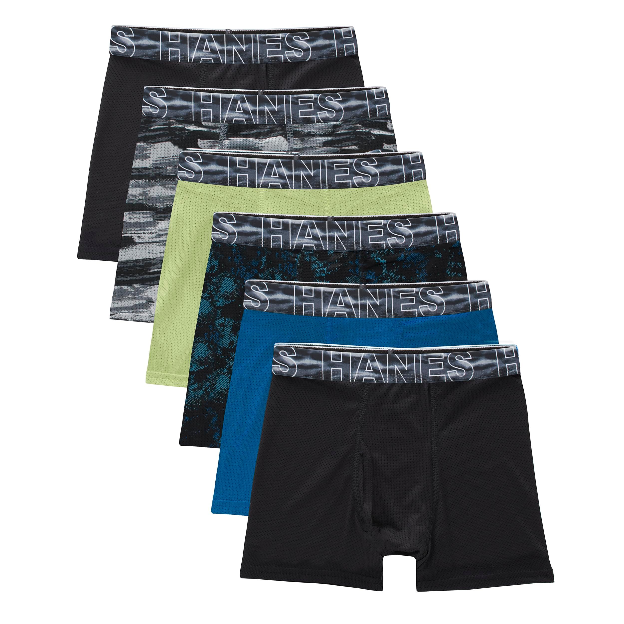 Hanes Boys' Big Performance Tween Boxer Brief Pack, X-Temp Mesh Stretch Underwear, Black, 6-Pack