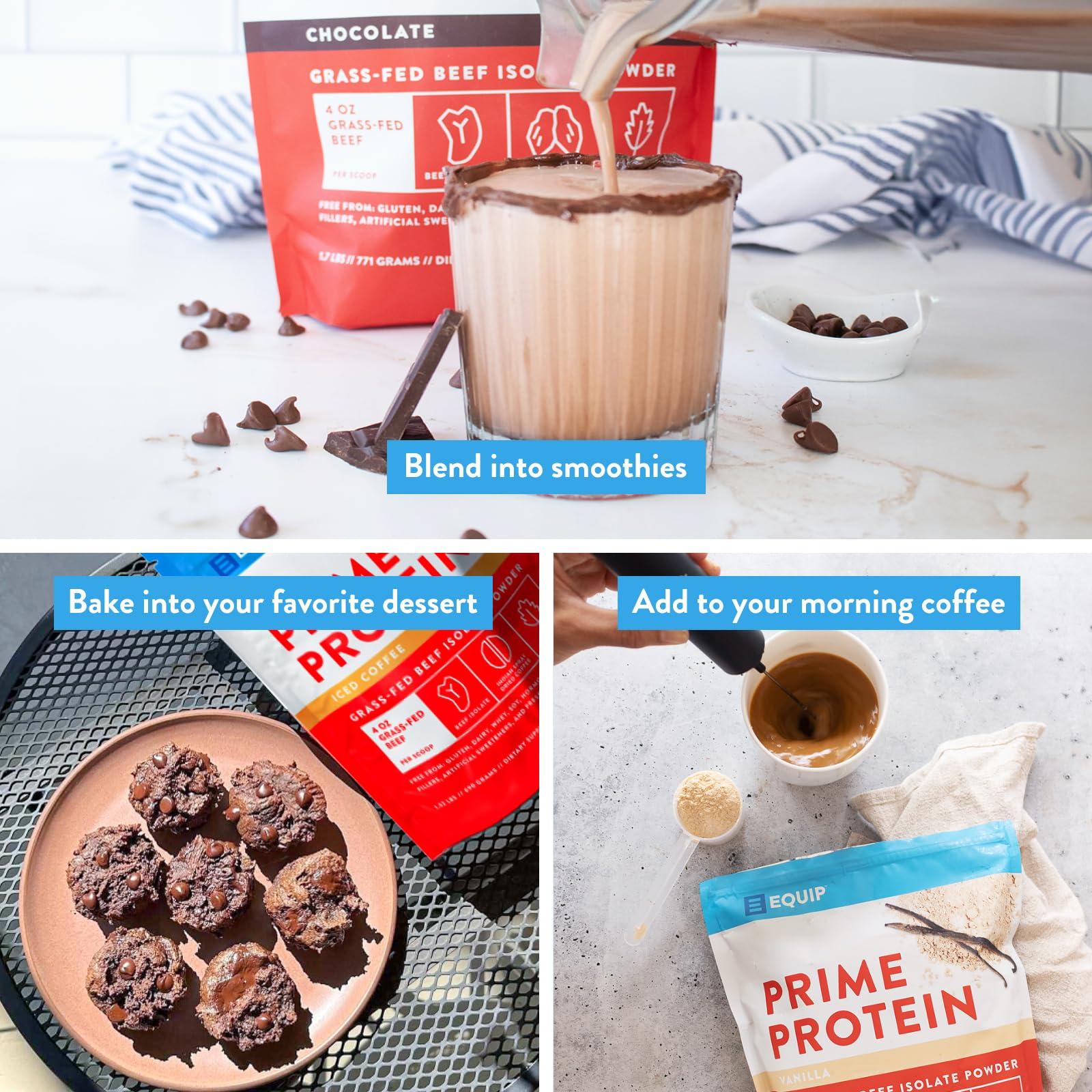 Equip Foods Prime Protein Powder | Clean, Grass Fed Beef Protein Isolate | Carnivore Protein Powder | Paleo, Keto Friendly | Gluten, Dairy Free | Helps Build & Repair Tissue | 30 Servings, Chocolate - Image 4