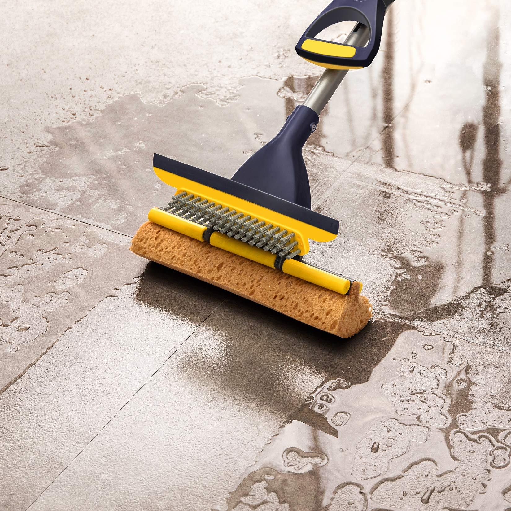 Yocada Sponge Mop Home Commercial Use Tile Floor Bathroom Garage Cleaning Total 2 Sponge Heads NOT 3 Telescopic Handle Squeegee from 42.5 to 52 Inches Easily Dry Wringing only 2 Heads - Image 2
