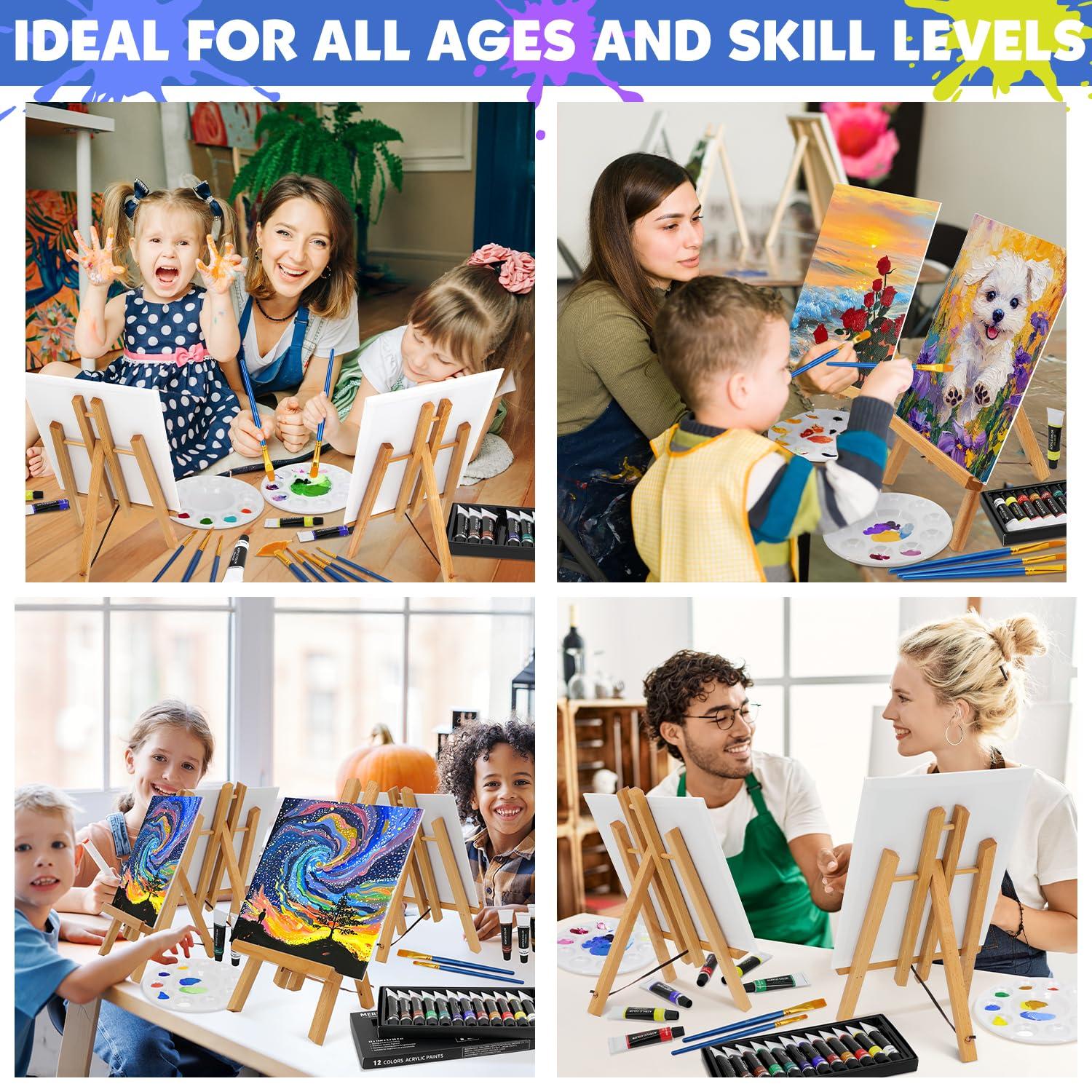 Acrylic Paint Set for Kids & Adults,52Pcs Painting Supplies Kit with 2 Beechwood Easel, 2 Set 12 Acrylic Paints, 20 Brushes, 4 Canvases, Premium Paint Set for Kids,Students,Artists,Beginners - Image 8