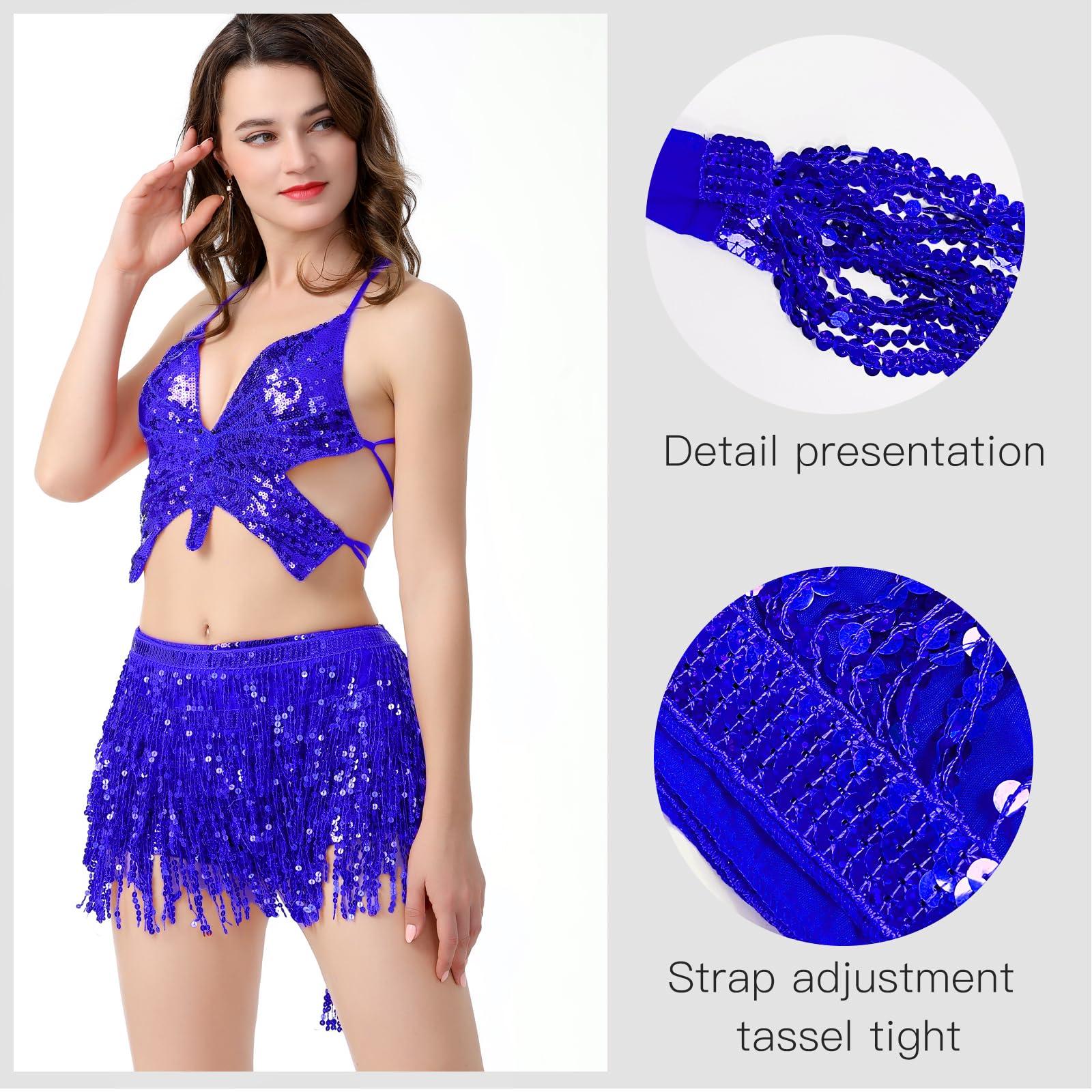 Women's Sequin Fringe Skirt Belly Dance Skirt Tassel Hip Scarf Multilayer for Halloween Party Festival Costume - Image 5