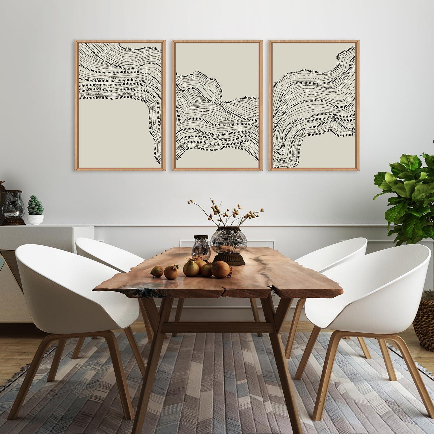 HLNIUC Neutral Abstract Framed Canvas Wall Art Set, Black Beige Wave Line Wall Decor, Large Minimalist Painting, Modern Geometric Art Print for Living Room, Bedroom, Dinning Room, Office - 16"x24"x3 - Image 4