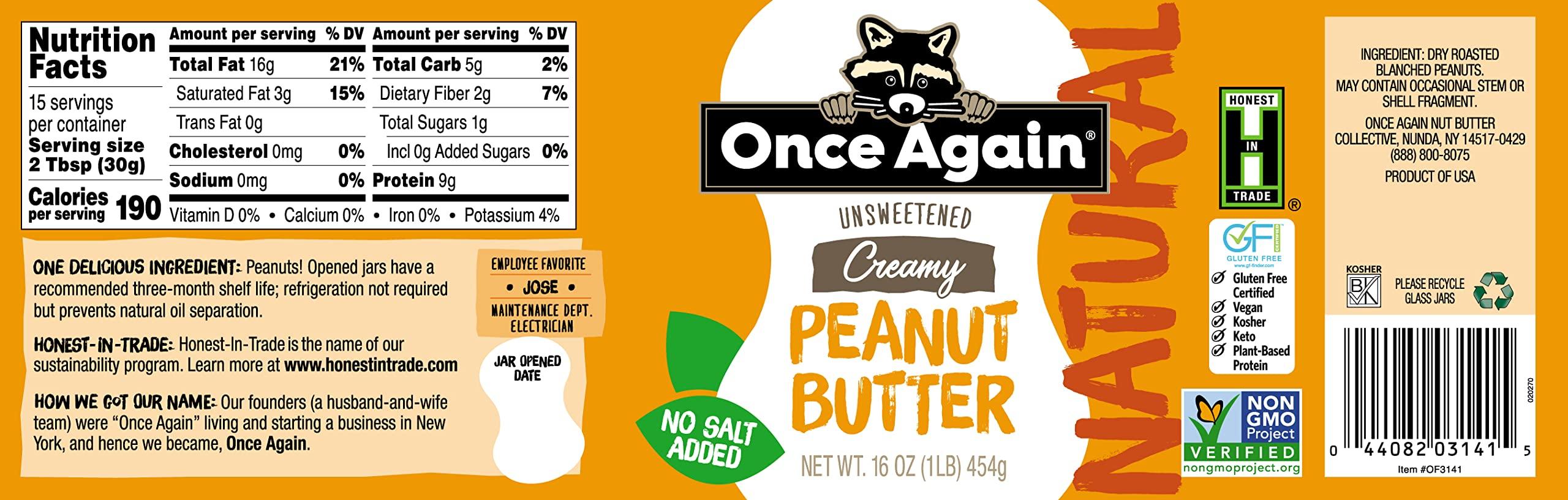 Once Again - Natural Old Fashioned Peanut Butter Crunchy No Salt - 16 oz. - Image 2